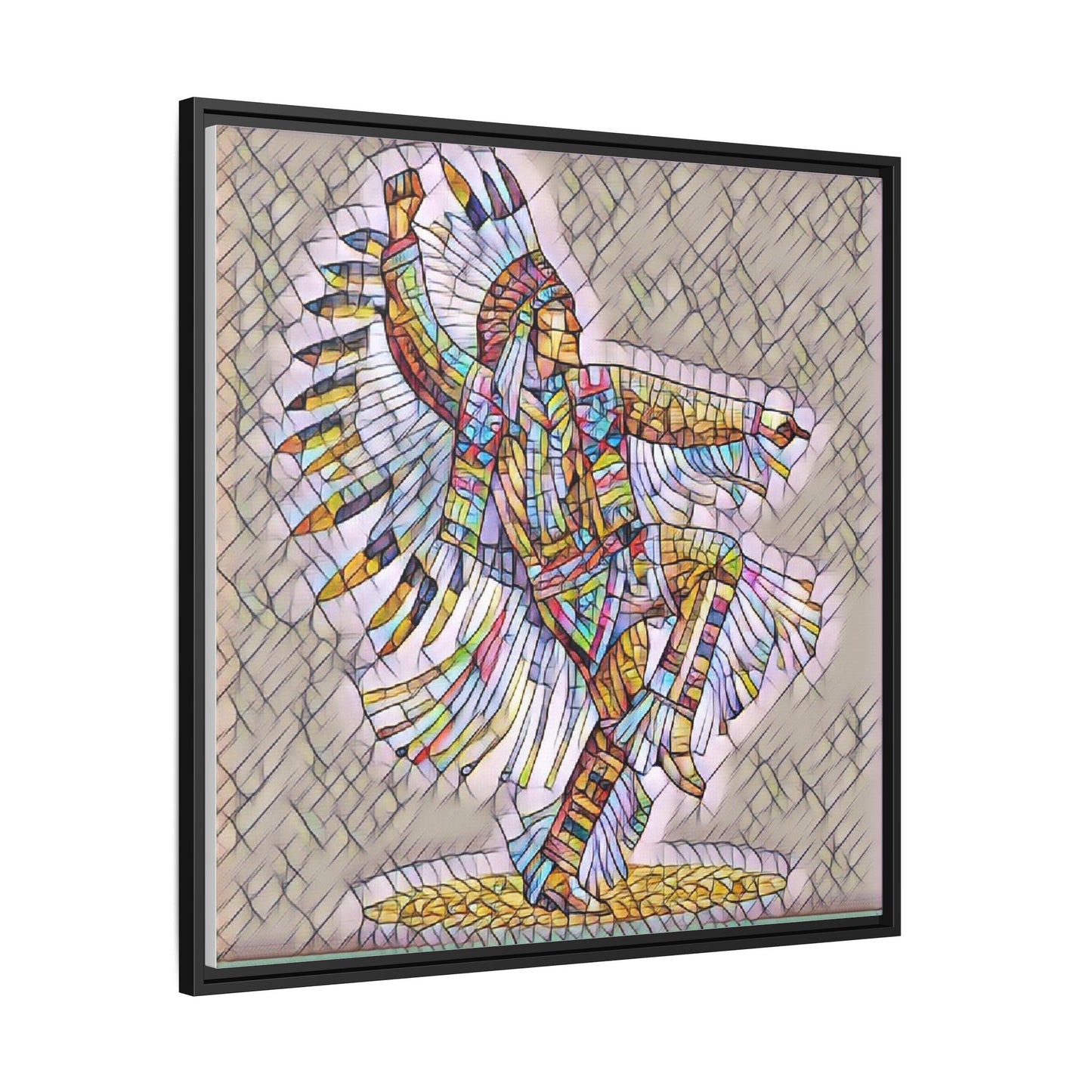 Colorful Native Dancer Framed Canvas Art — Stained Glass Style Wall Decor