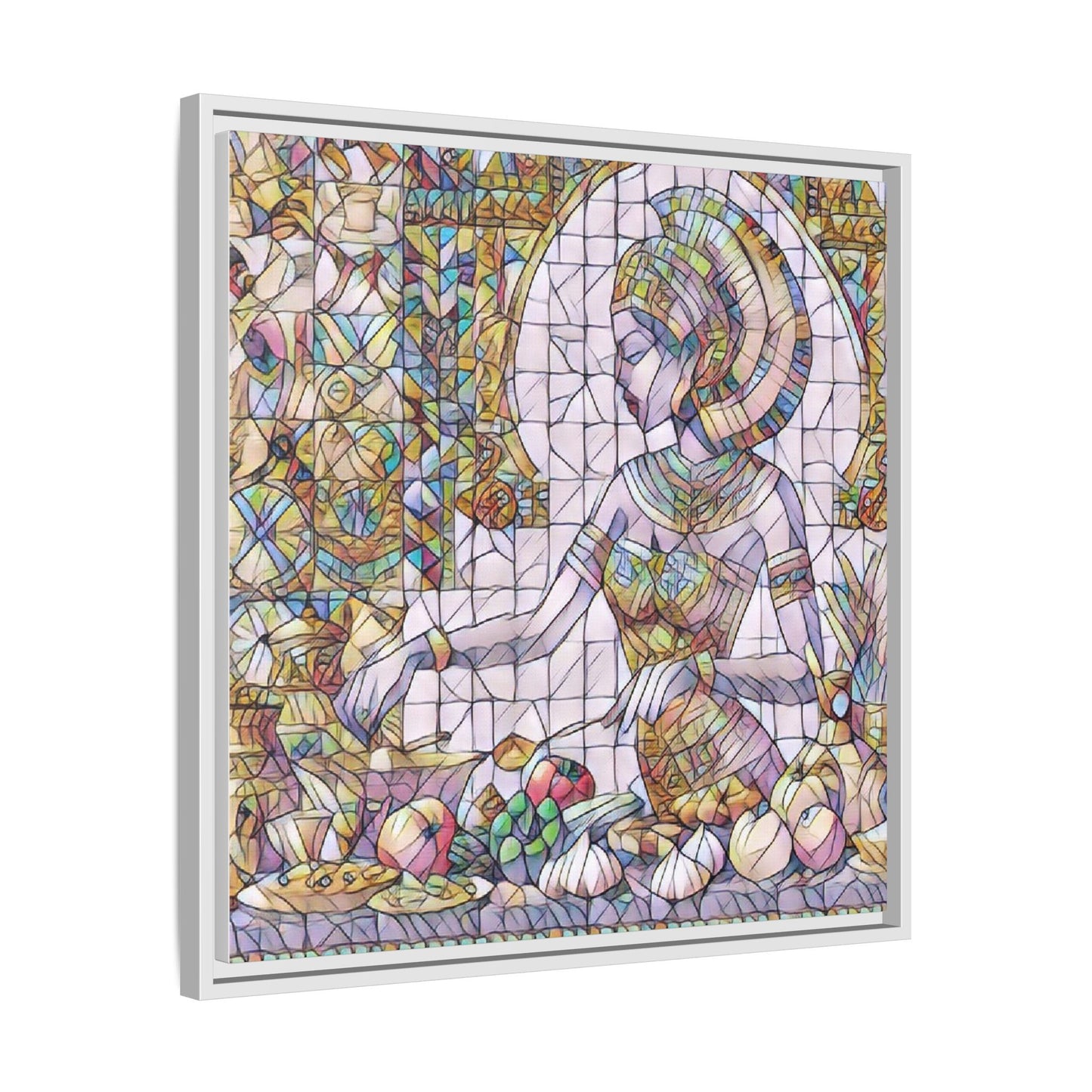 Egyptian Goddess Stained Glass Style Framed Canvas Art