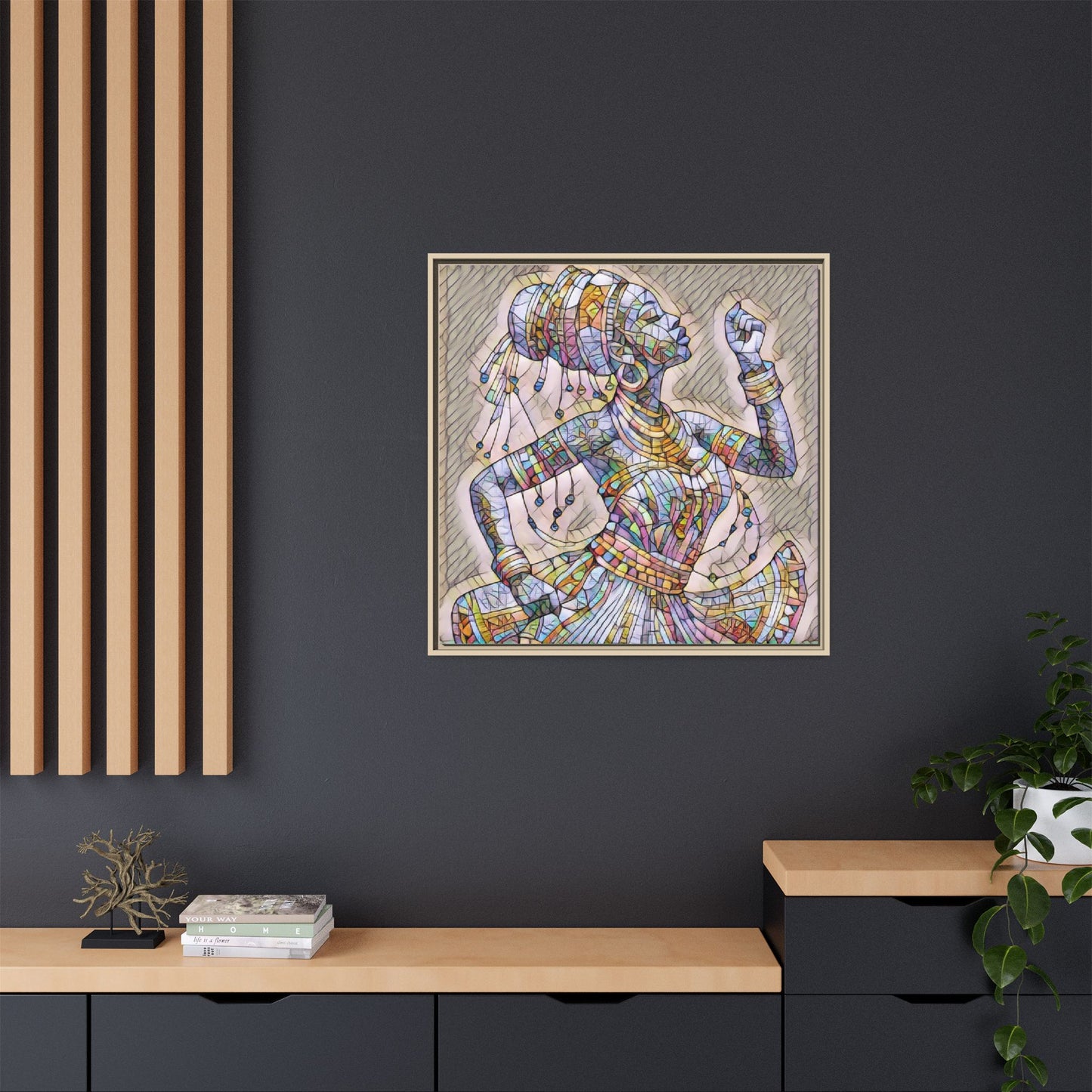 Framed Canvas Art — Colorful Mosaic Dancer