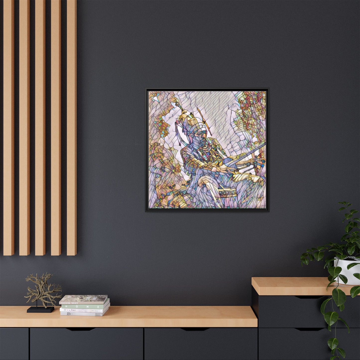 Framed Archery Canvas Print — Stained-Glass Archer Wall Art
