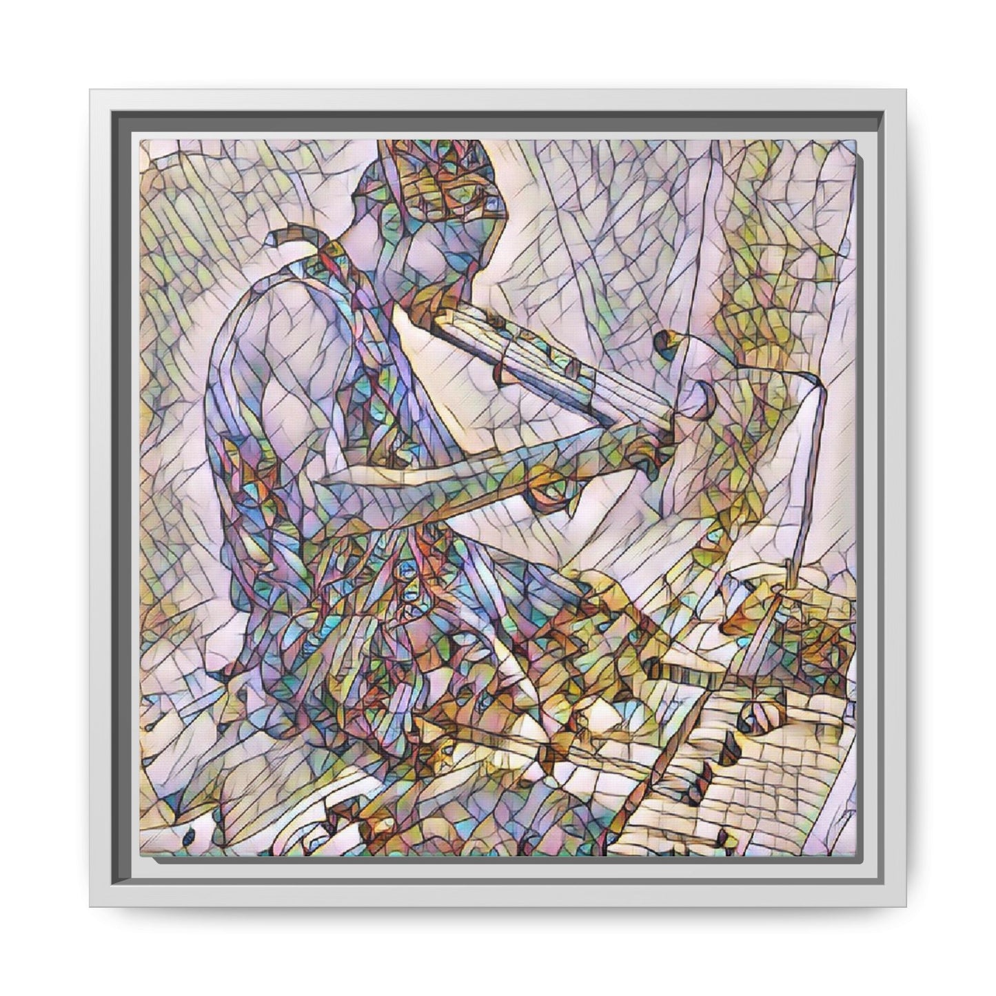 Abstract Violinist Matte Framed Canvas – Colorful Musical Art Print