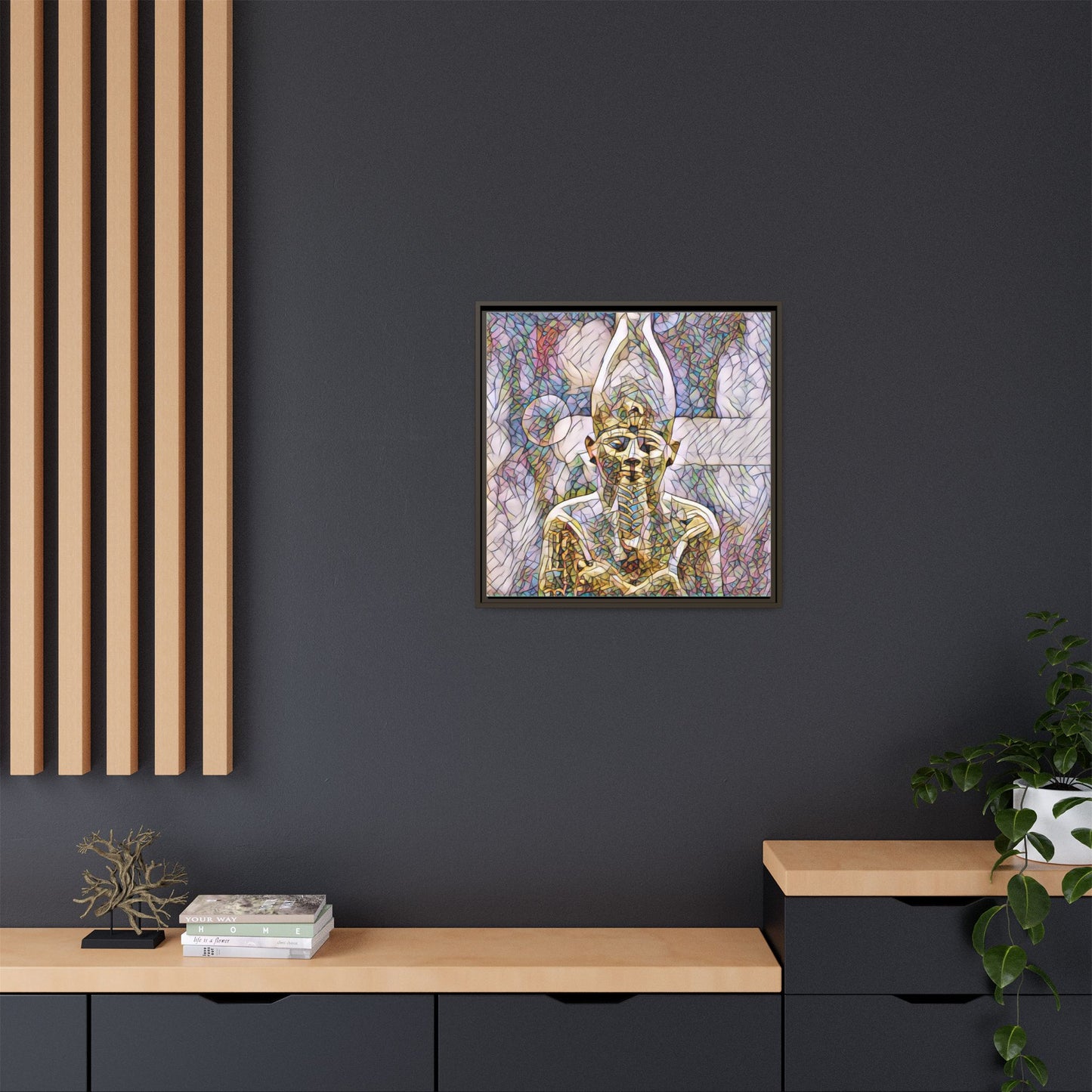 Egyptian Pharaoh Stained-Glass Style Matte Canvas Print, Framed