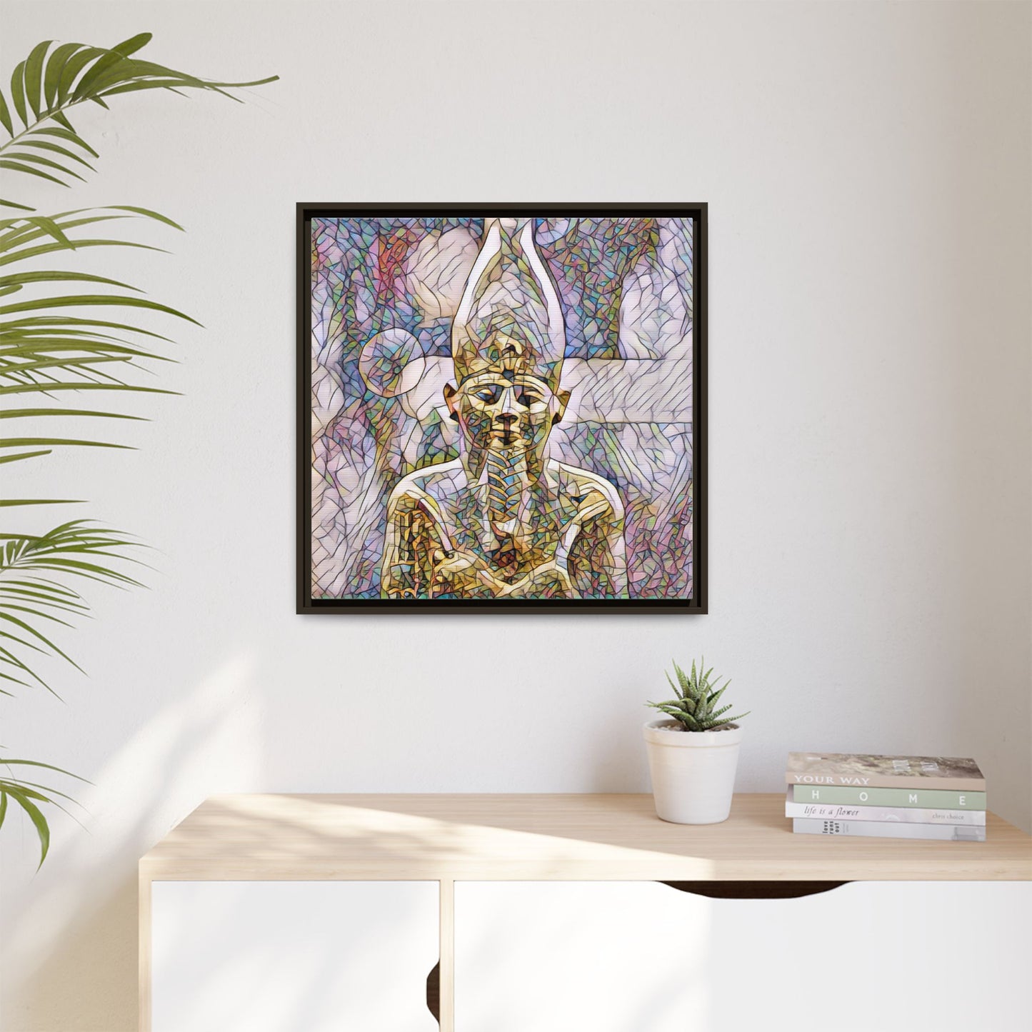 Egyptian Pharaoh Stained-Glass Style Matte Canvas Print, Framed