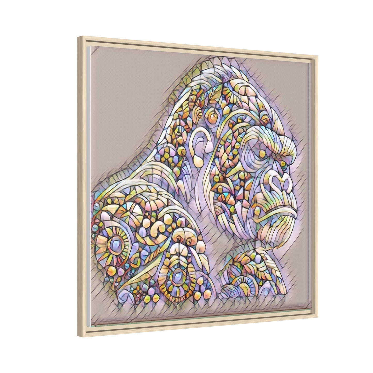Colorful Ornate Gorilla Matte Canvas Framed Wall Art