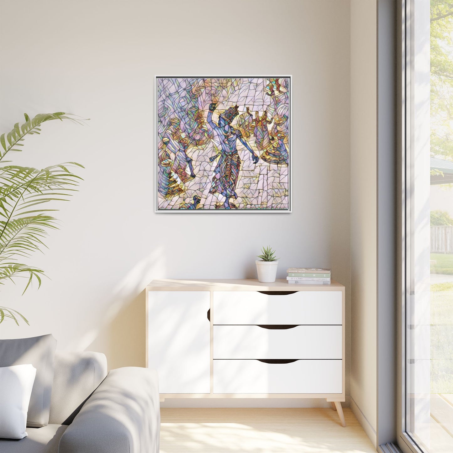 Framed Canvas Art — Colorful Mosaic Krishna Dance Print