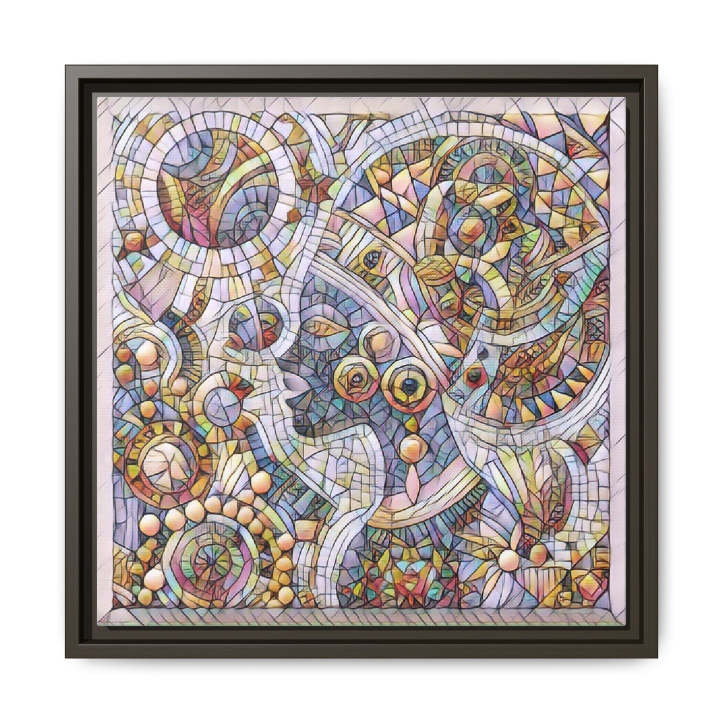 Abstract Mosaic Framed Canvas Art — Multicolor Geometric Wall Decor