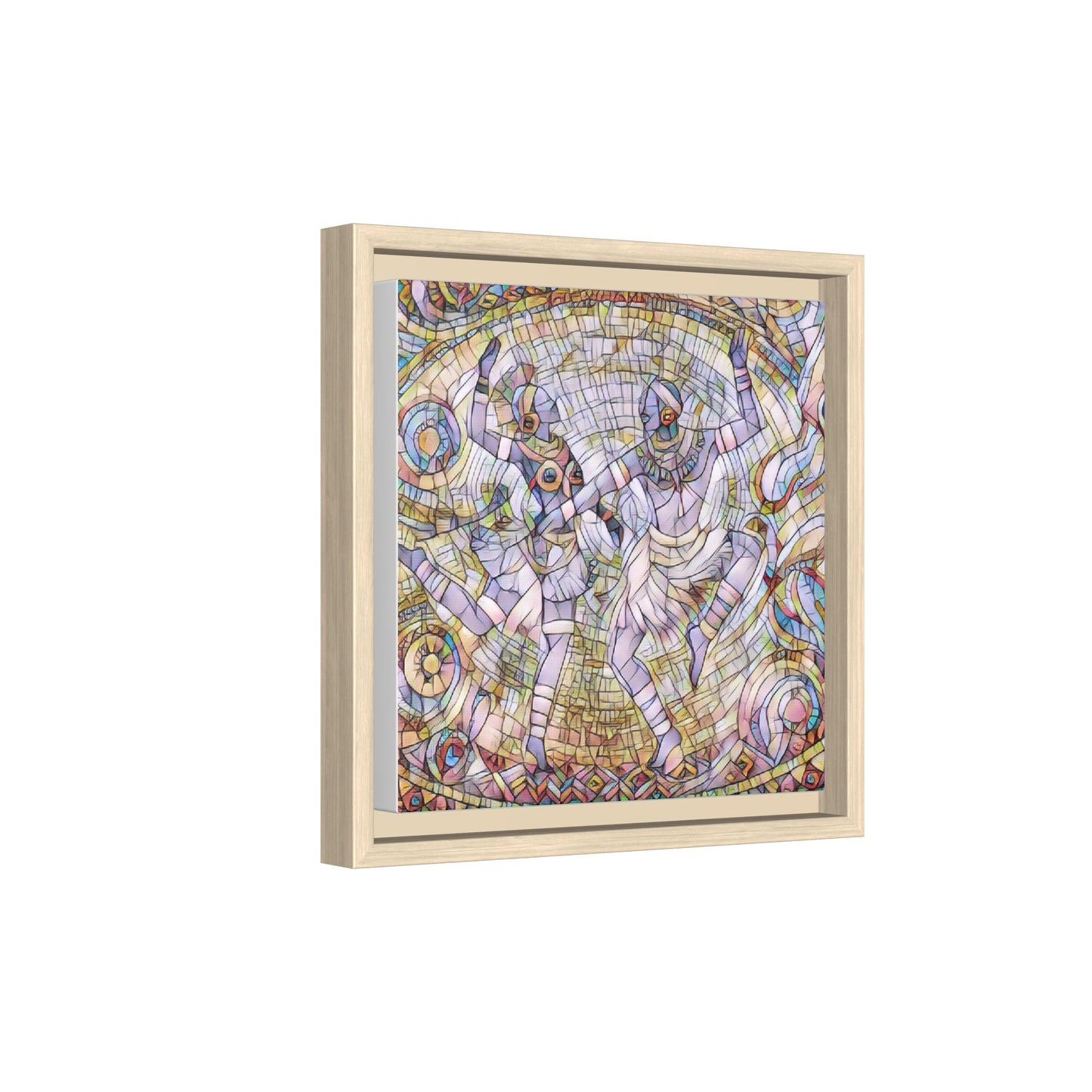 Abstract Dancers Matte Framed Canvas Wall Art — Multi‑Color Stained Glass Style