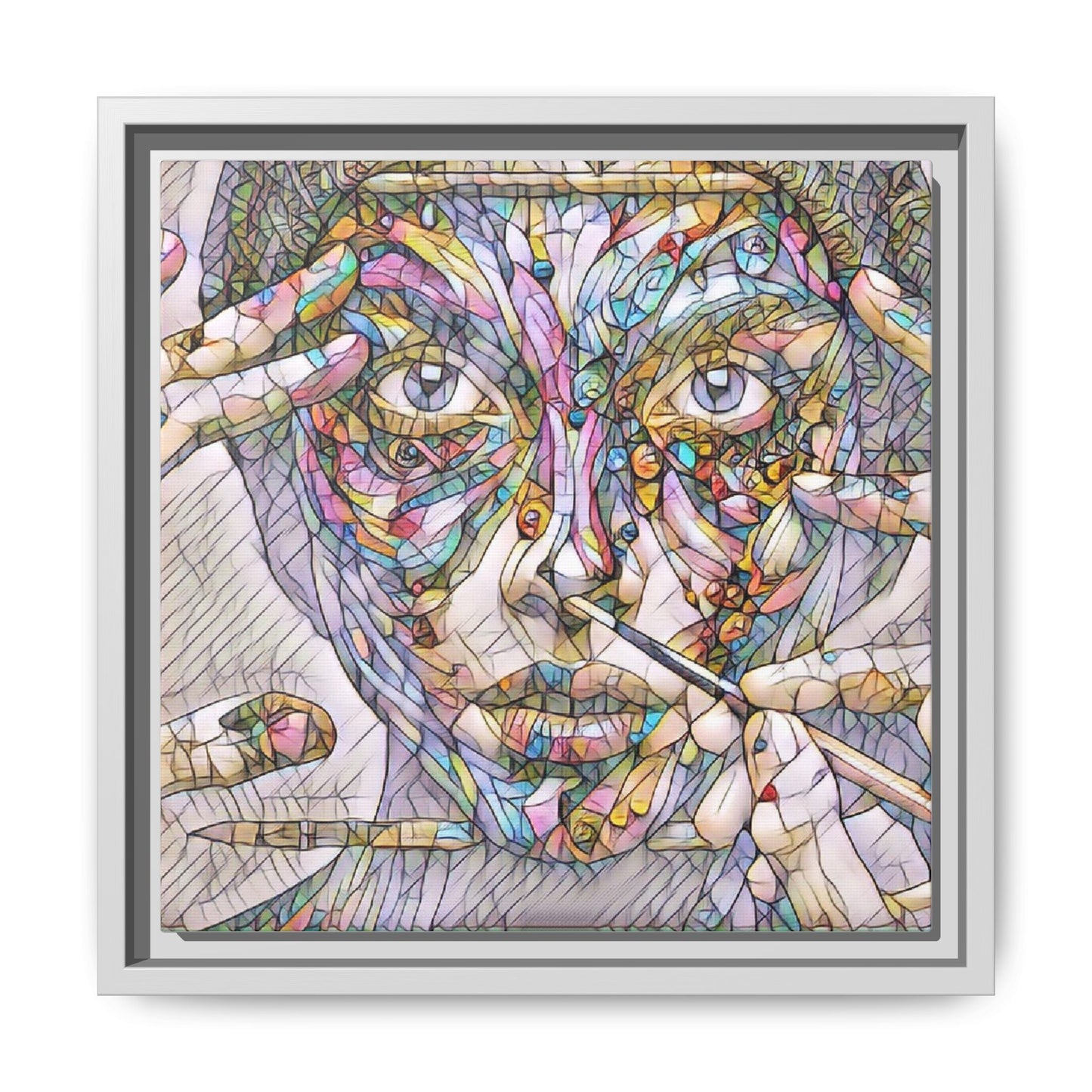 Framed Abstract Mosaic Face Canvas — Colorful Modern Wall Art