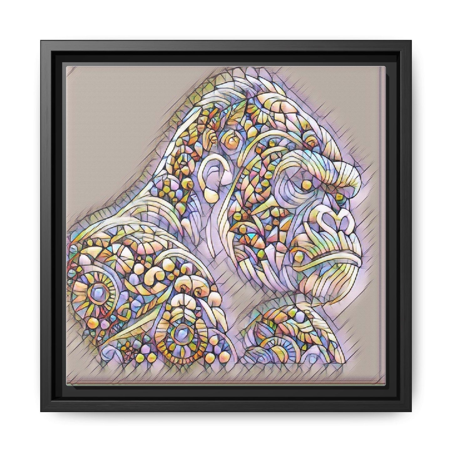 Colorful Ornate Gorilla Matte Canvas Framed Wall Art
