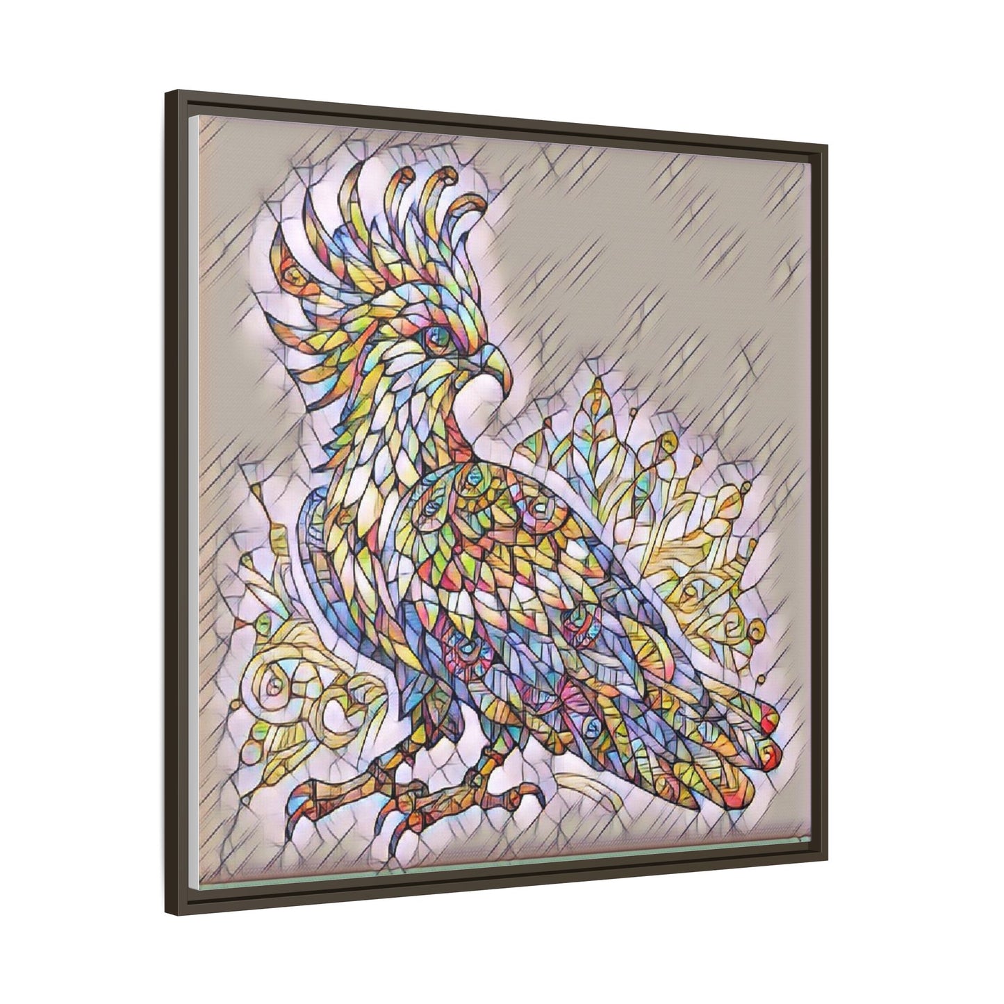 Colorful Stained-Glass Cockatoo Matte Framed Canvas