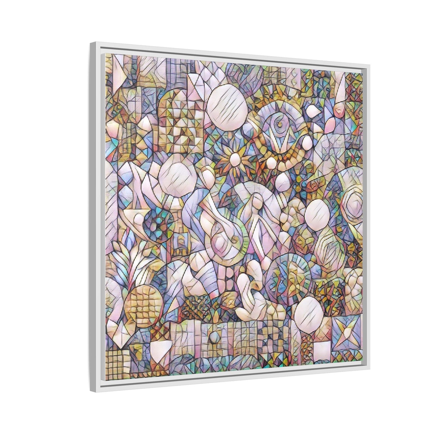 Abstract Geometric Mosaic Framed Canvas — Multicolor Modern Wall Art