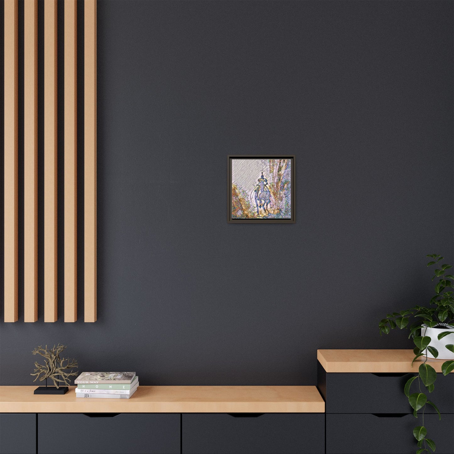 Stained-Glass Knight Matte Framed Canvas Wall Art