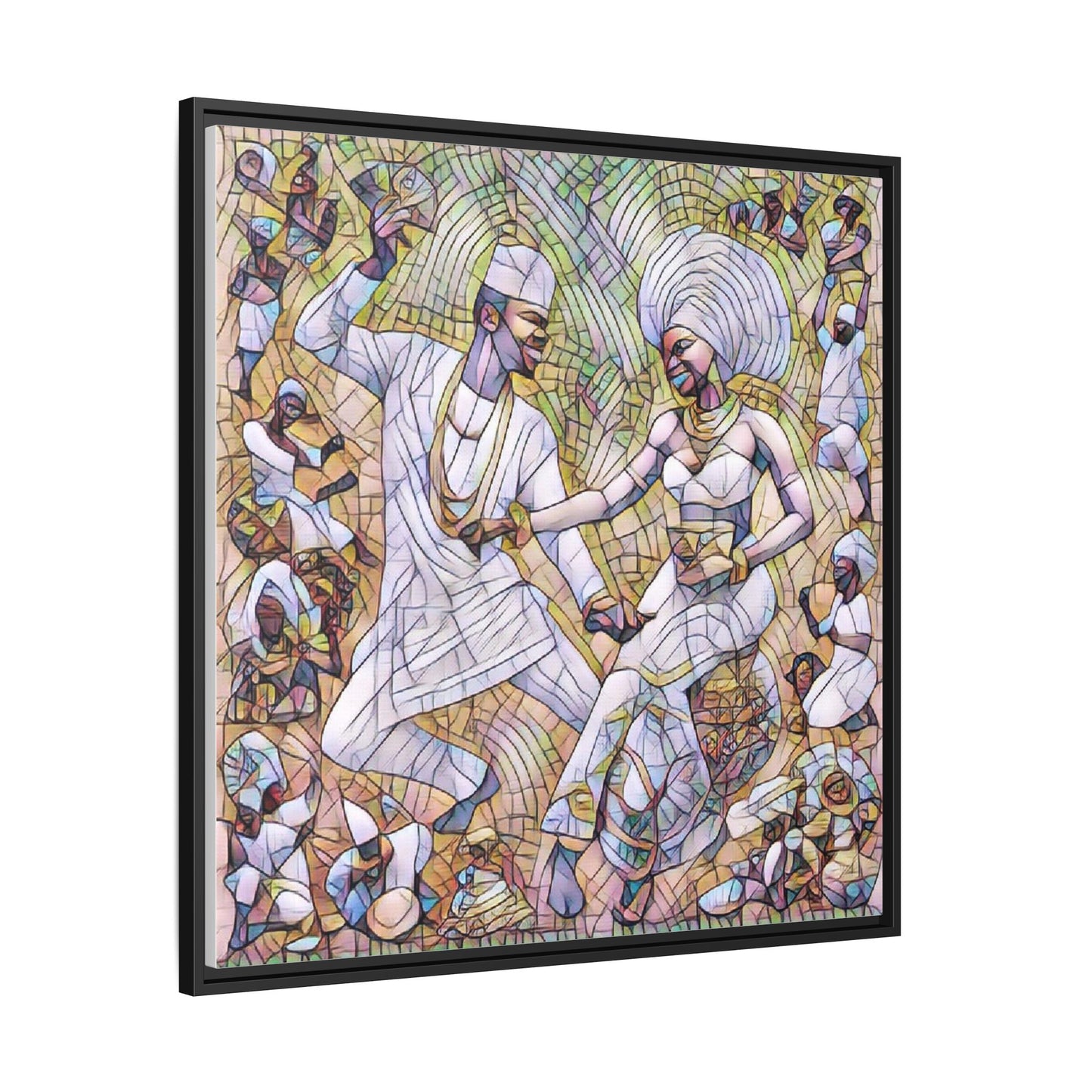 Afrobeat Celebration Matte Framed Canvas — Vibrant Dancers Wall Art