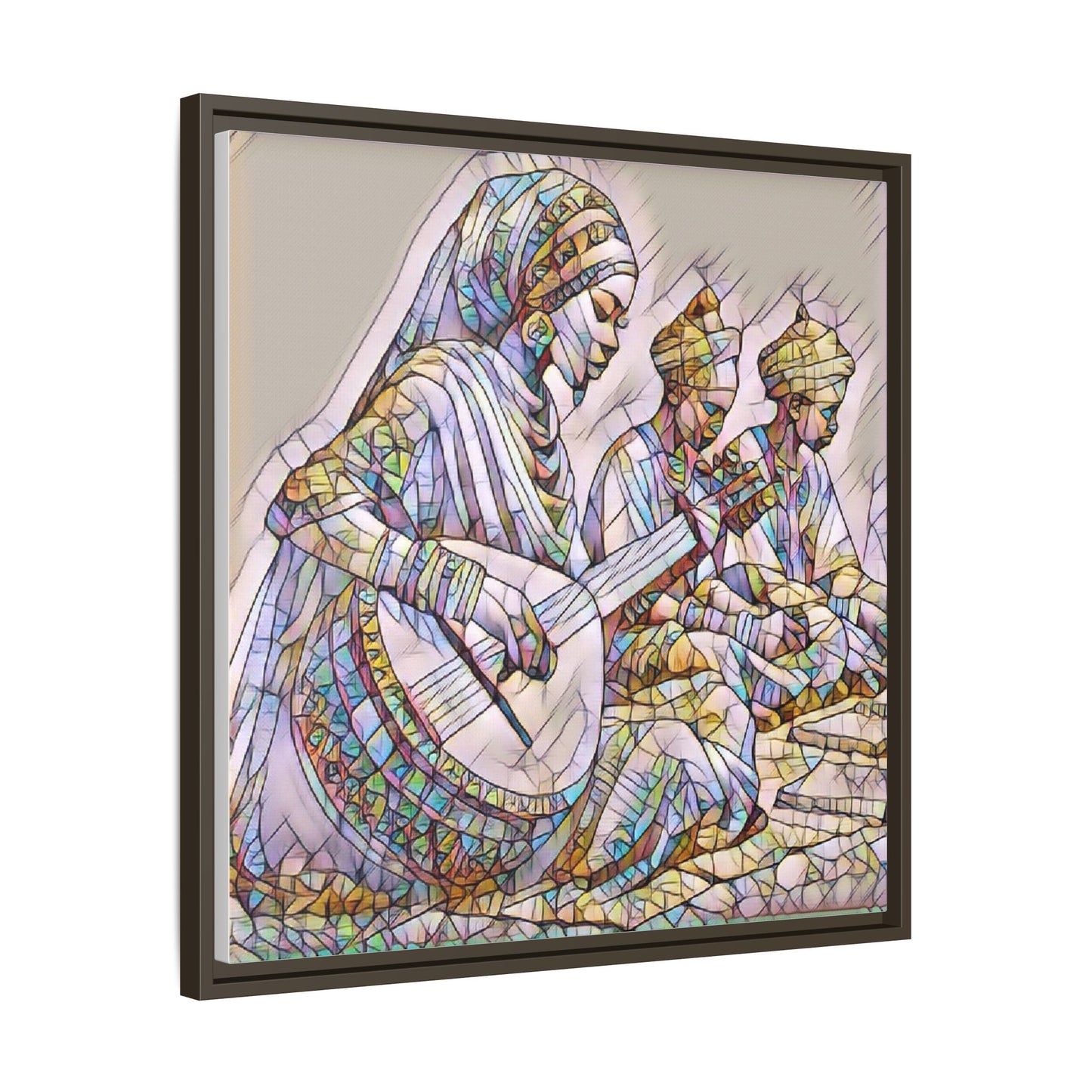 Framed Matte Canvas: Colorful Moroccan Musicians Wall Art