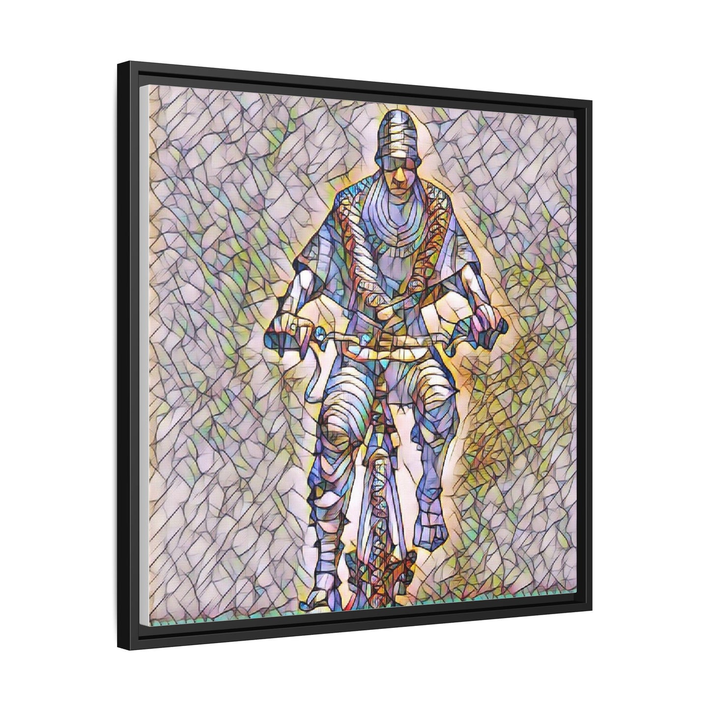 Framed Matte Canvas Art - Stylized Cyclist Illustration