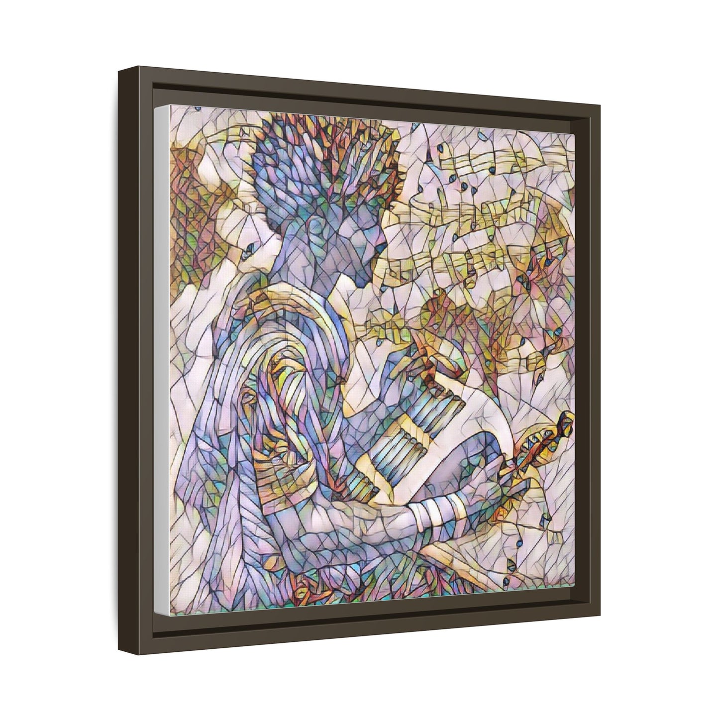 Abstract Jazz Musician Framed Canvas Art — Colorful Stained-Glass Style Wall Decor