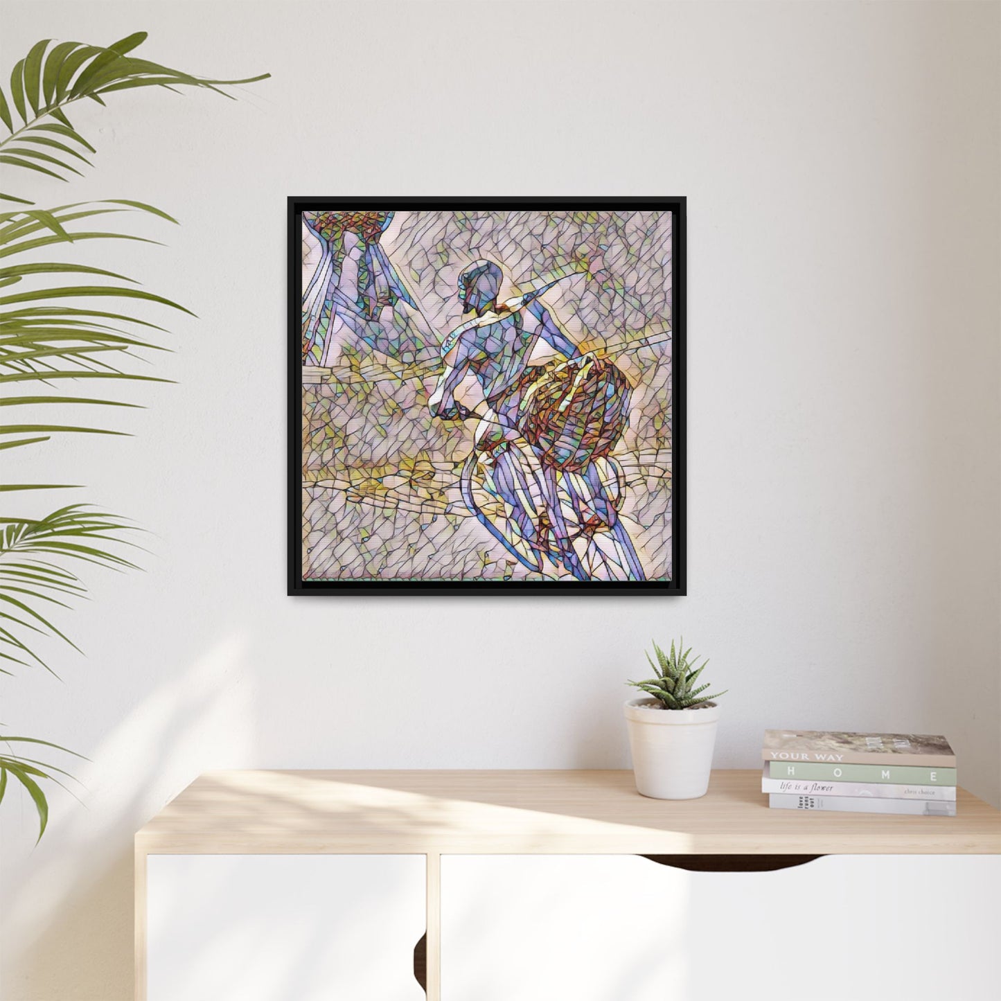 Abstract Stained-Glass Warrior Matte Framed Canvas