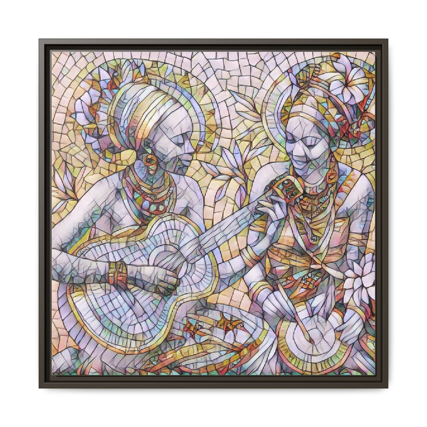 Framed Canvas Art – Colorful Mosaic Musicians Wall Decor