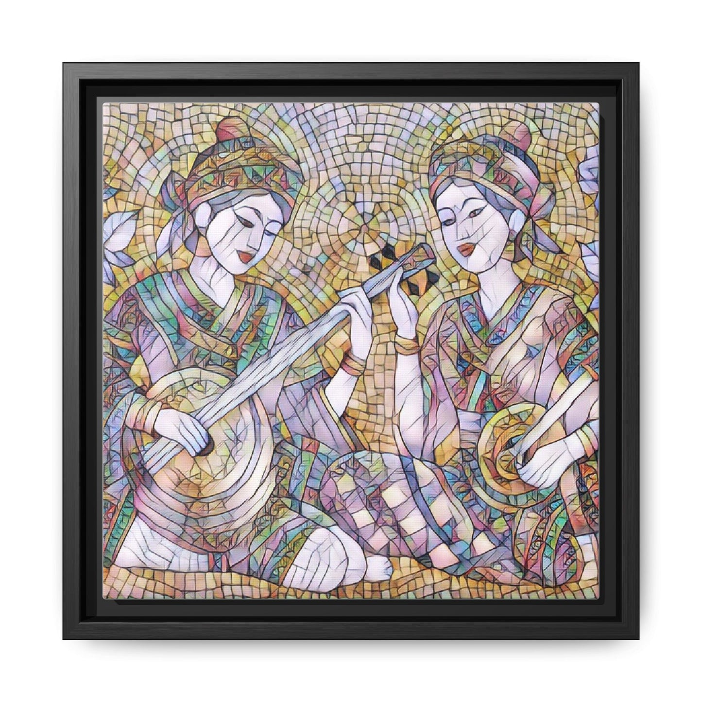 Framed Mosaic Musician Canvas Art — Ethnic Duo Wall Decor