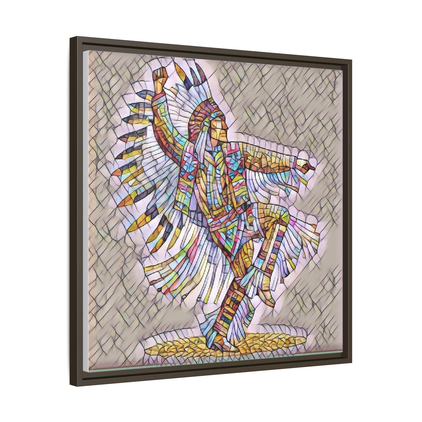 Colorful Native Dancer Framed Canvas Art — Stained Glass Style Wall Decor