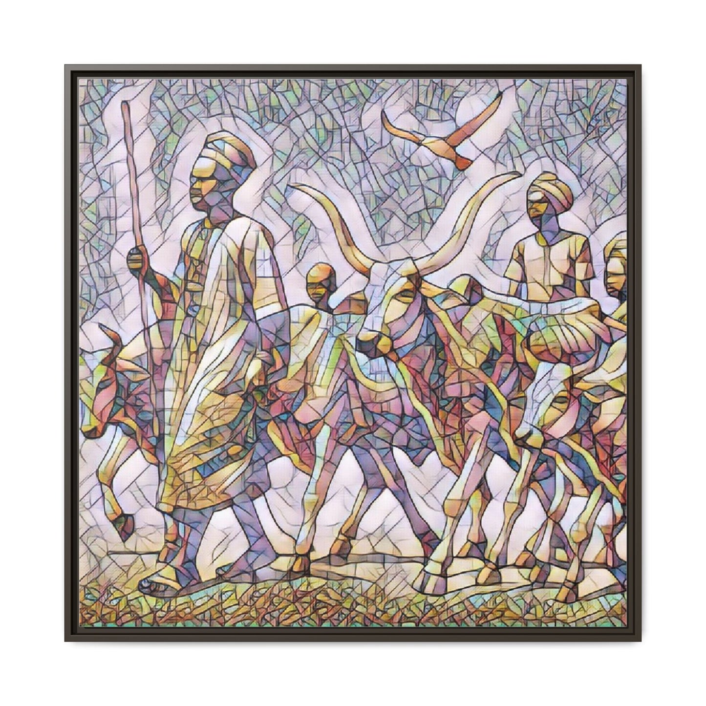 Framed Matte Canvas: Colorful African Herdsmen Art Print