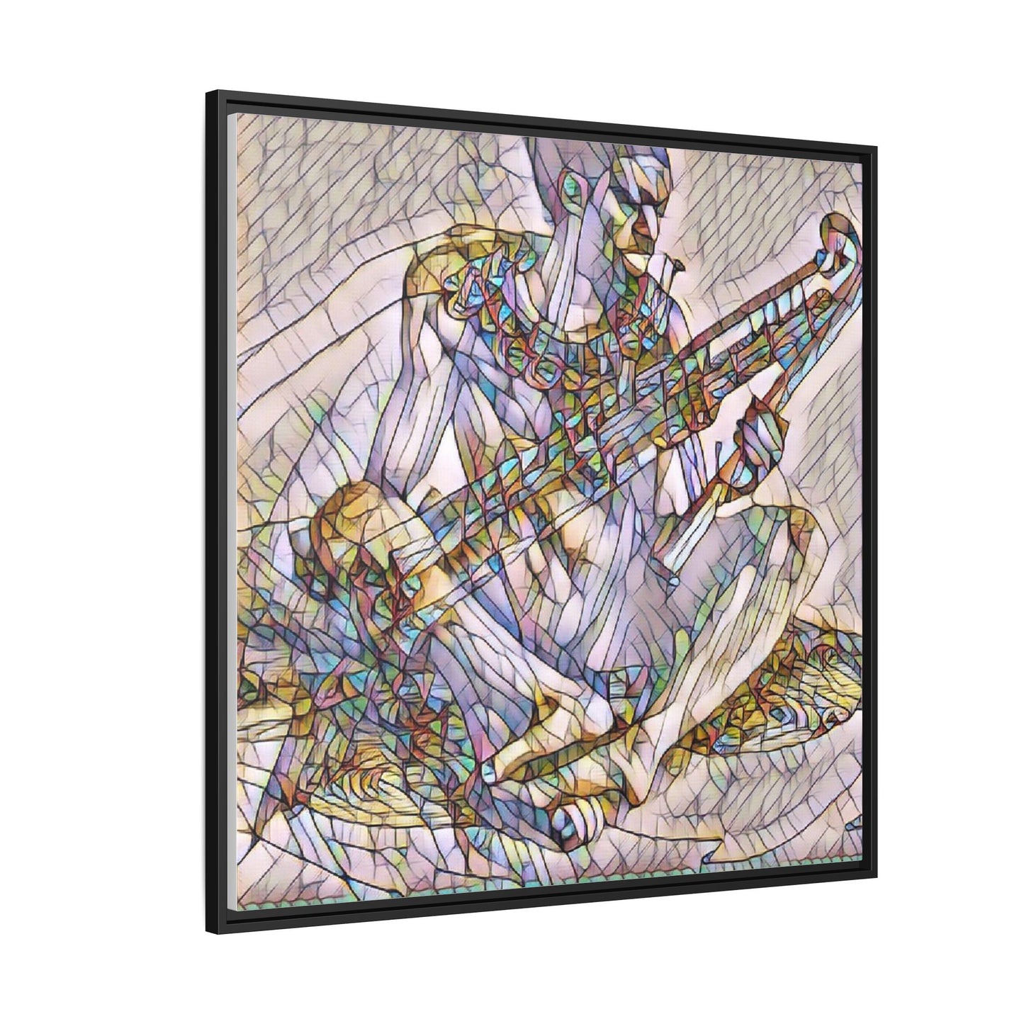 Framed Abstract Musician Canvas Art — Multicolor Modern Wall Decor