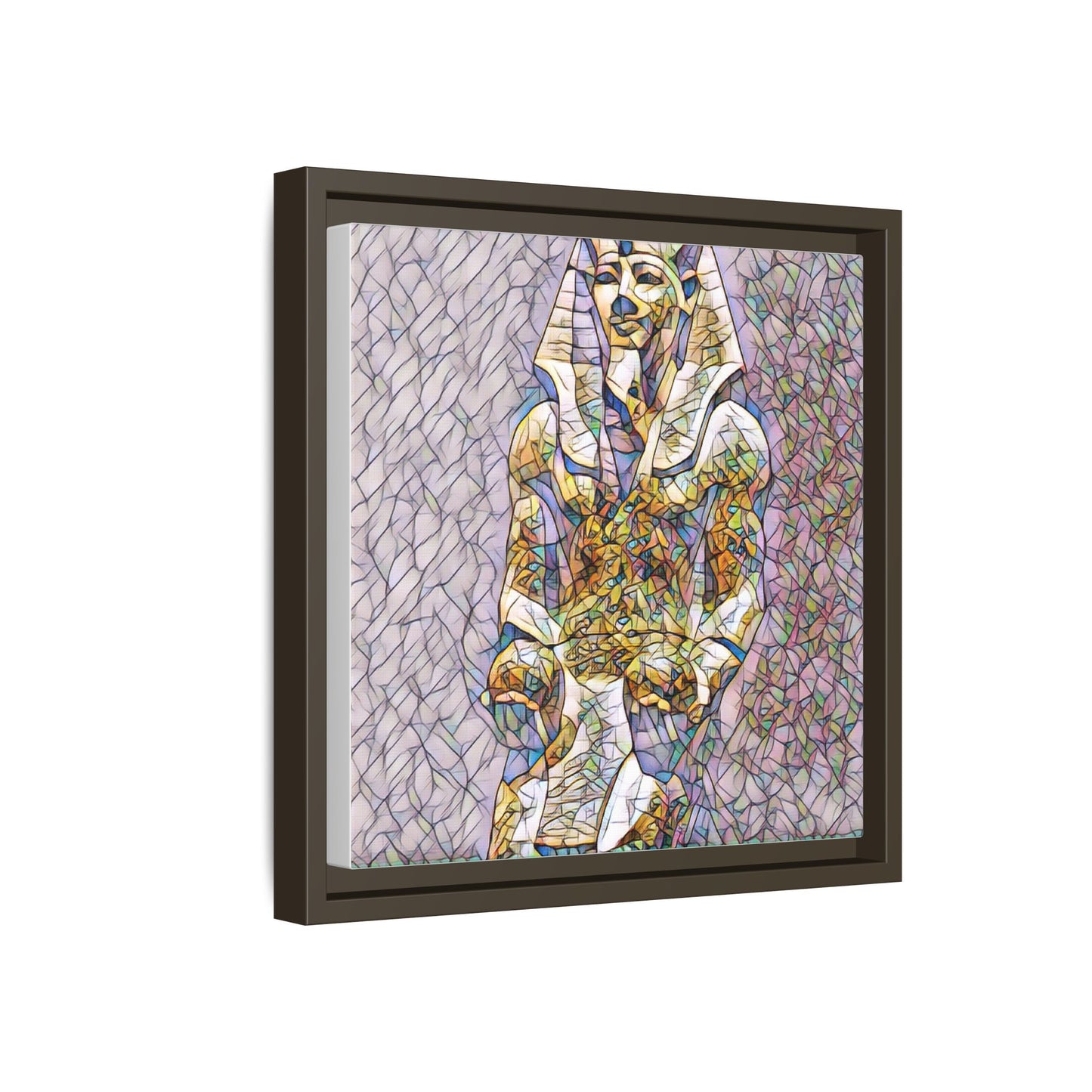 Framed Abstract Pharaoh Matte Canvas Wall Art — Multicolor Egyptian Statue Print