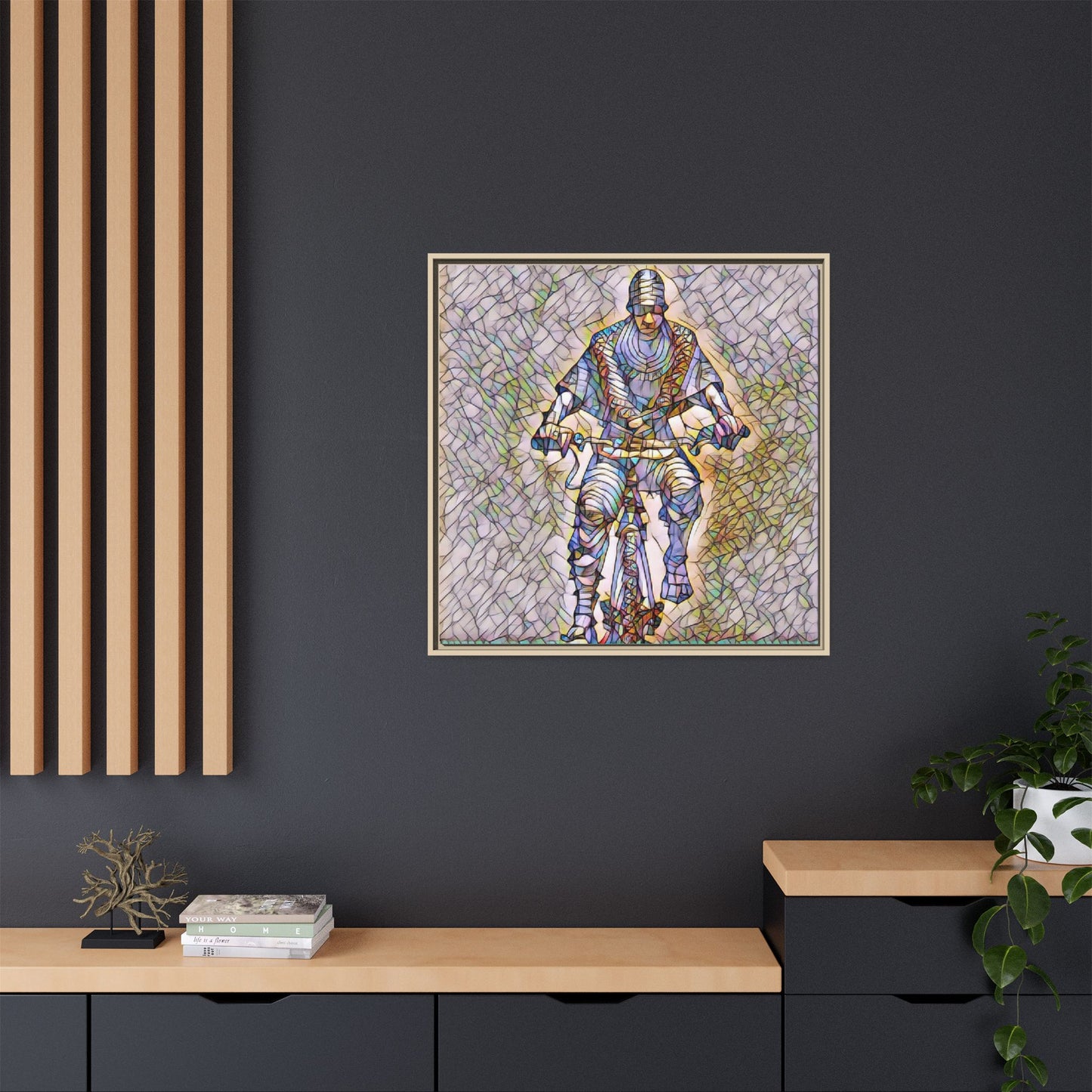 Framed Matte Canvas Art - Stylized Cyclist Illustration