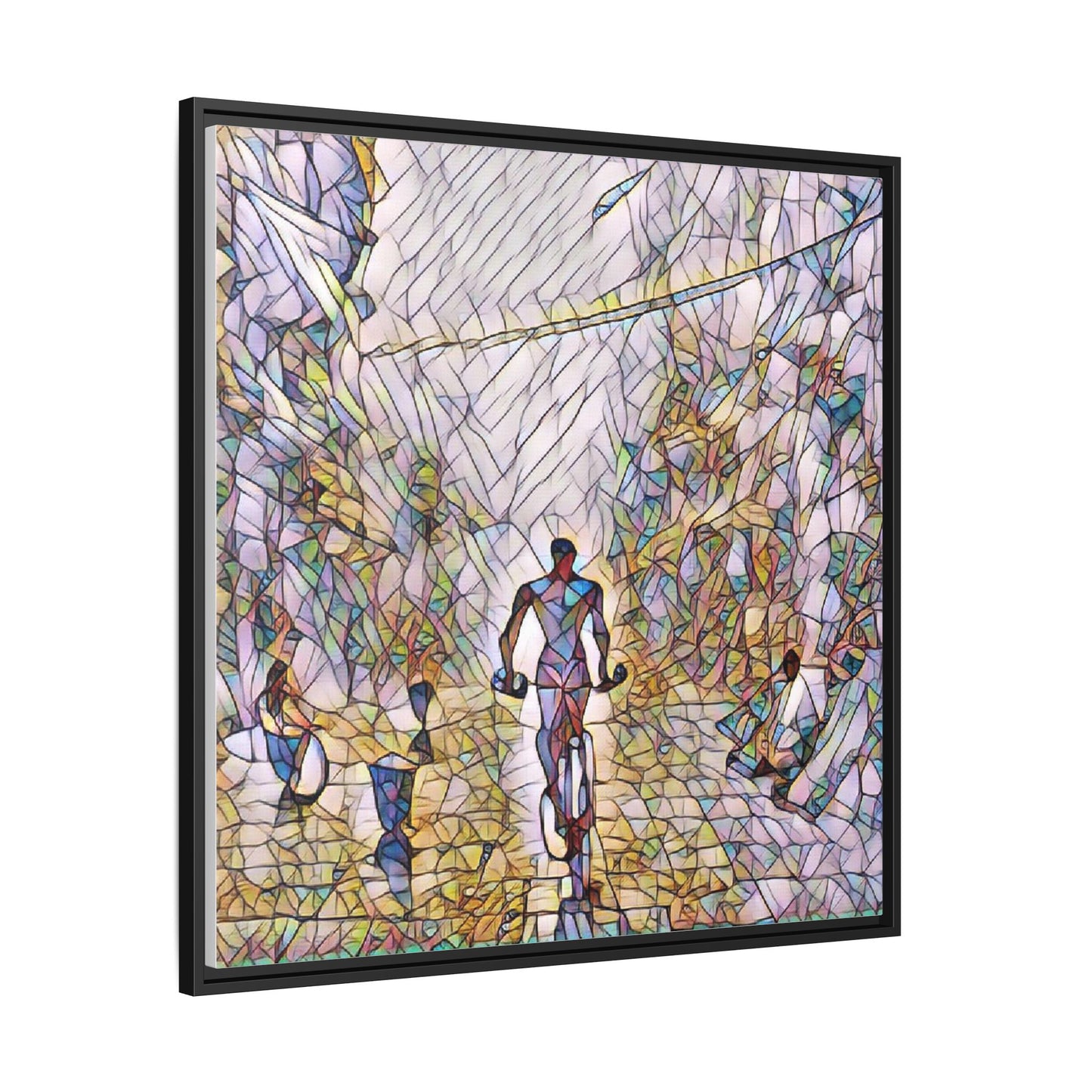 Cyclist Stained-Glass Matte Canvas Framed Wall Art