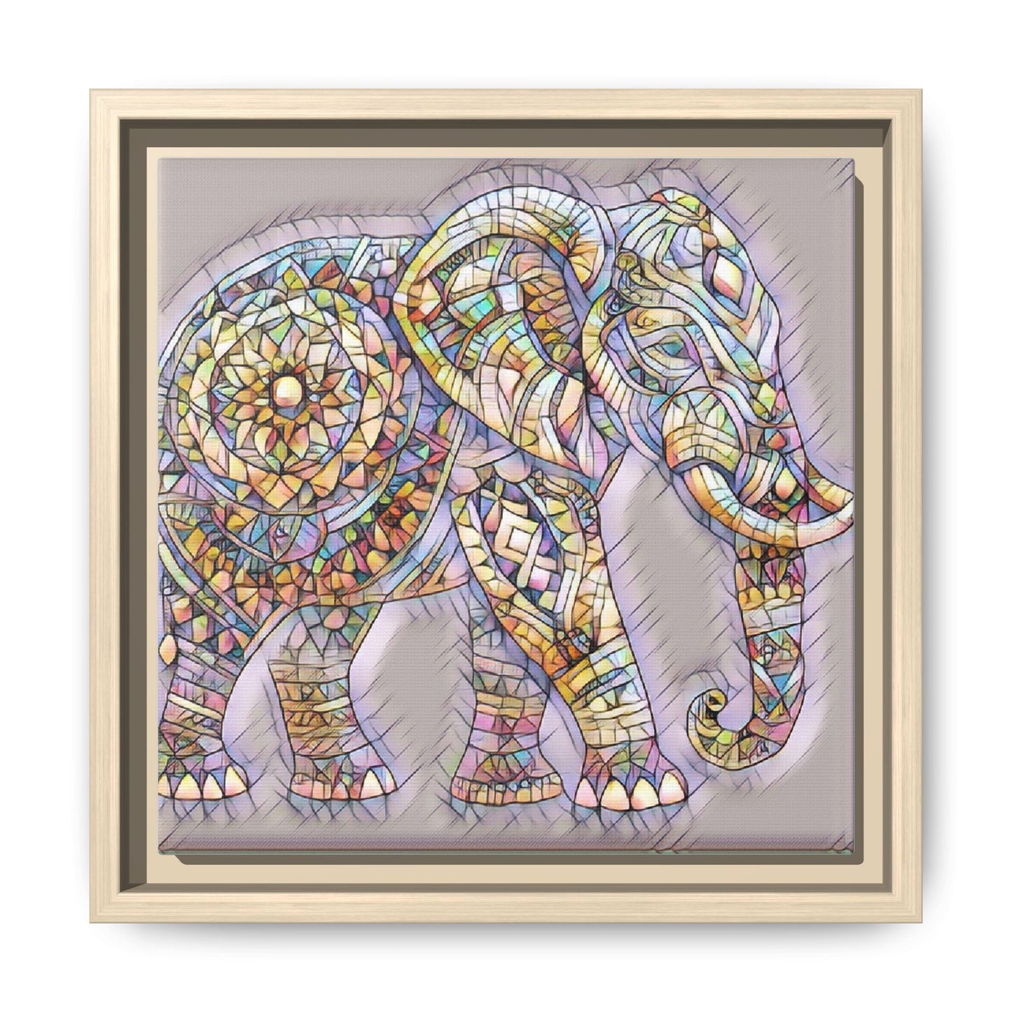 Colorful Mosaic Elephant Framed Canvas Print