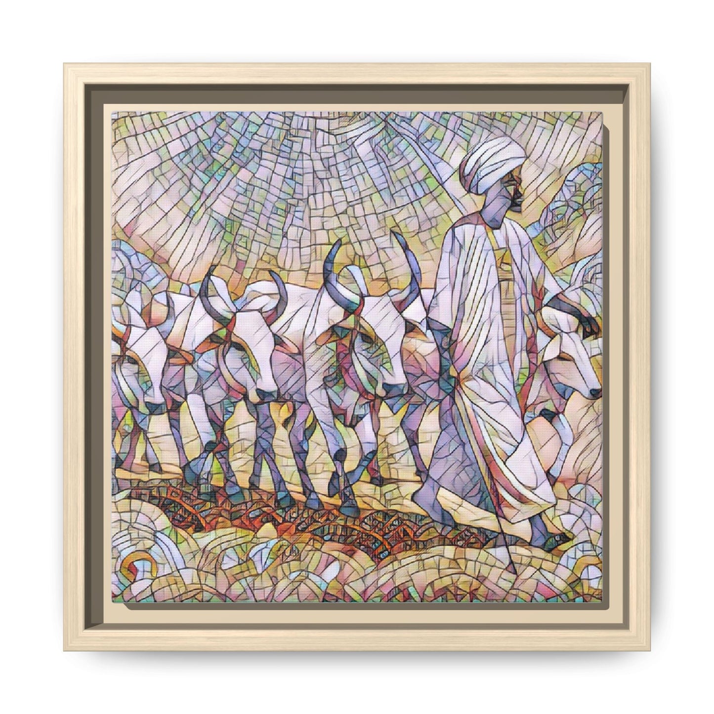 Framed Matte Canvas Art — African Herdsman Mosaic Print