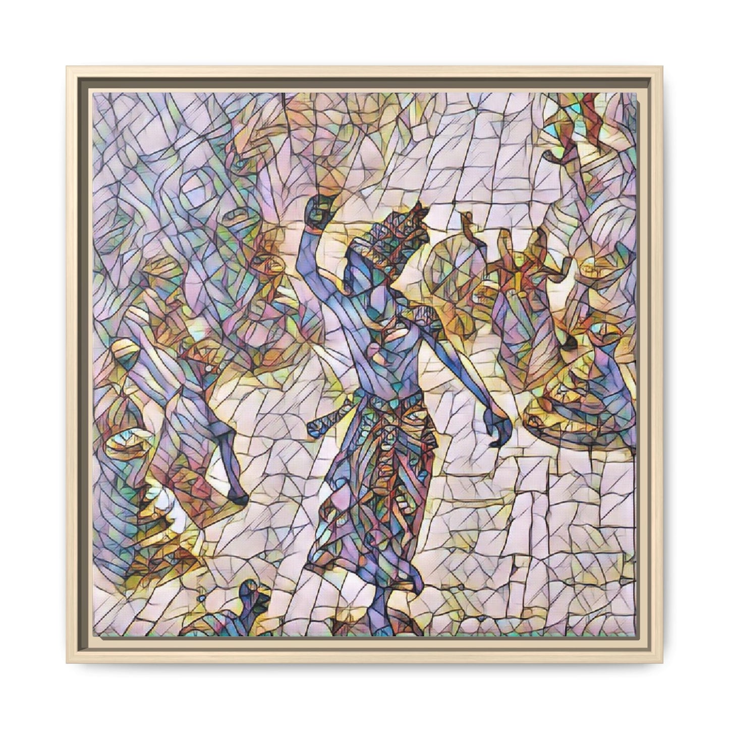 Framed Canvas Art — Colorful Mosaic Krishna Dance Print