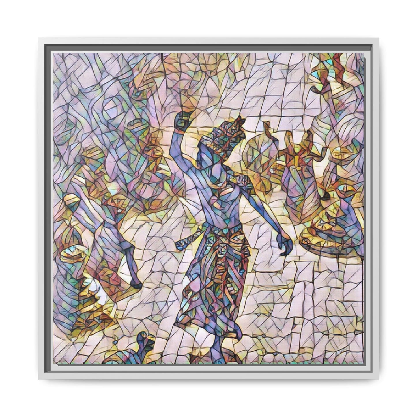 Framed Canvas Art — Colorful Mosaic Krishna Dance Print