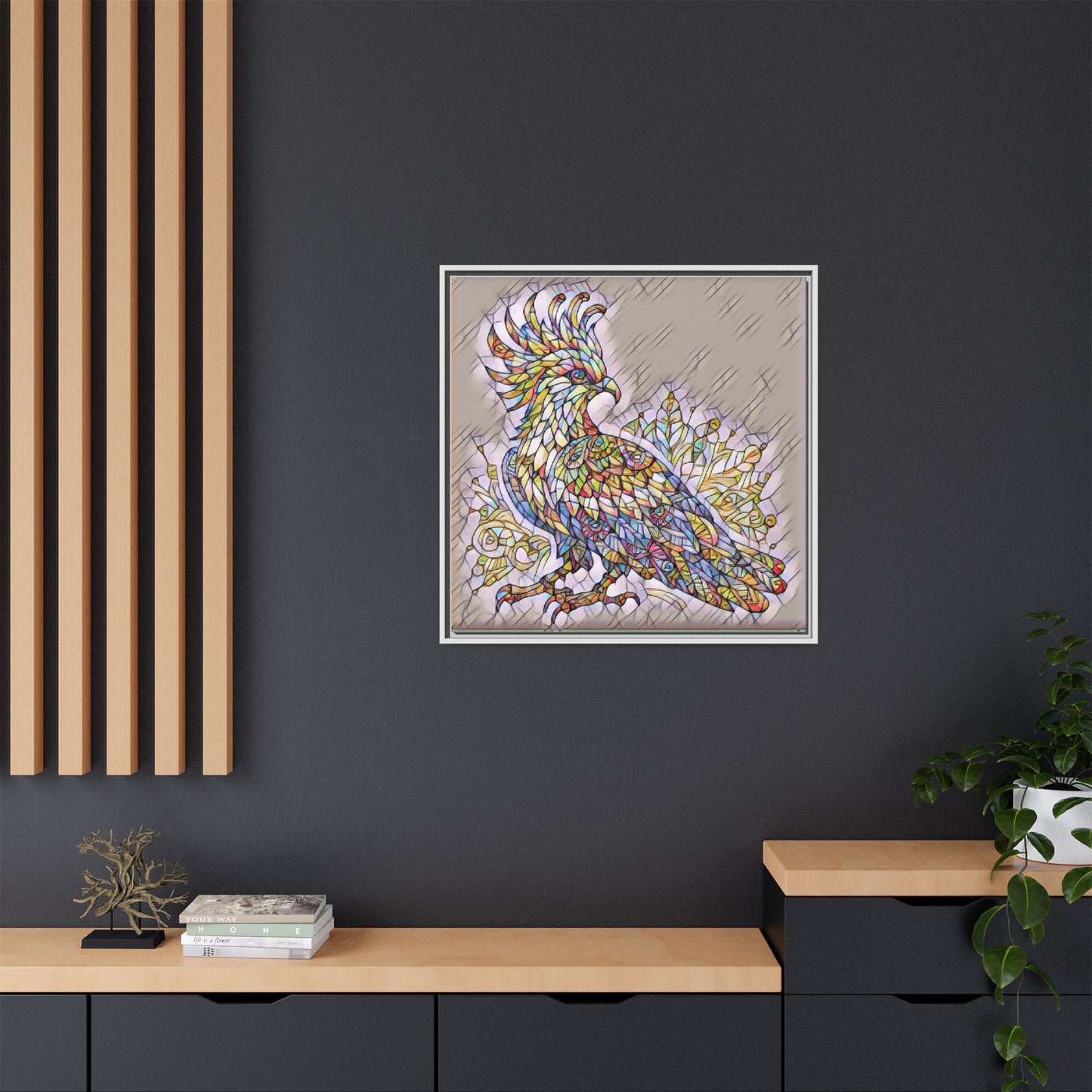 Colorful Stained-Glass Cockatoo Matte Framed Canvas