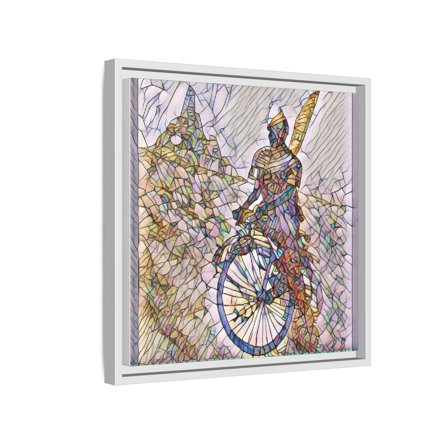Cyclist Stained Glass Art Print — Framed Matte Canvas