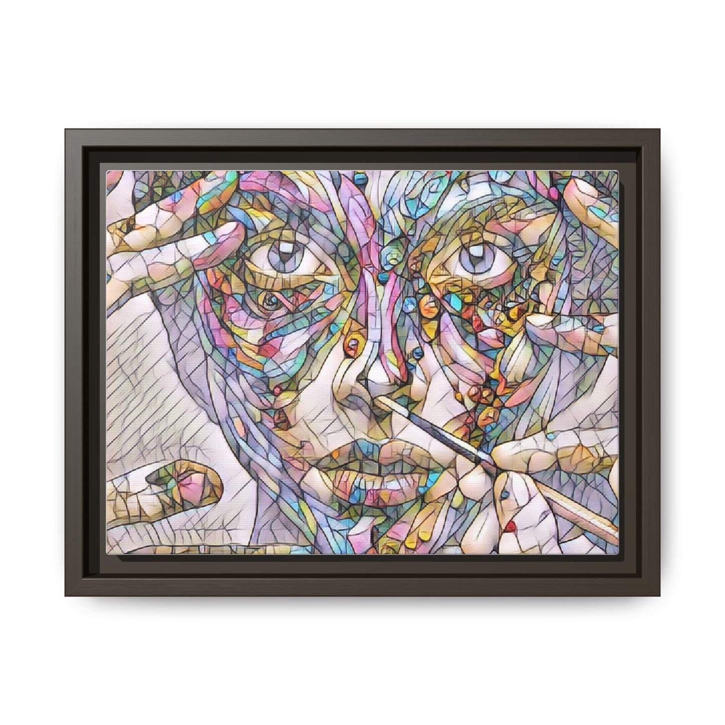 Framed Abstract Mosaic Face Canvas — Colorful Modern Wall Art