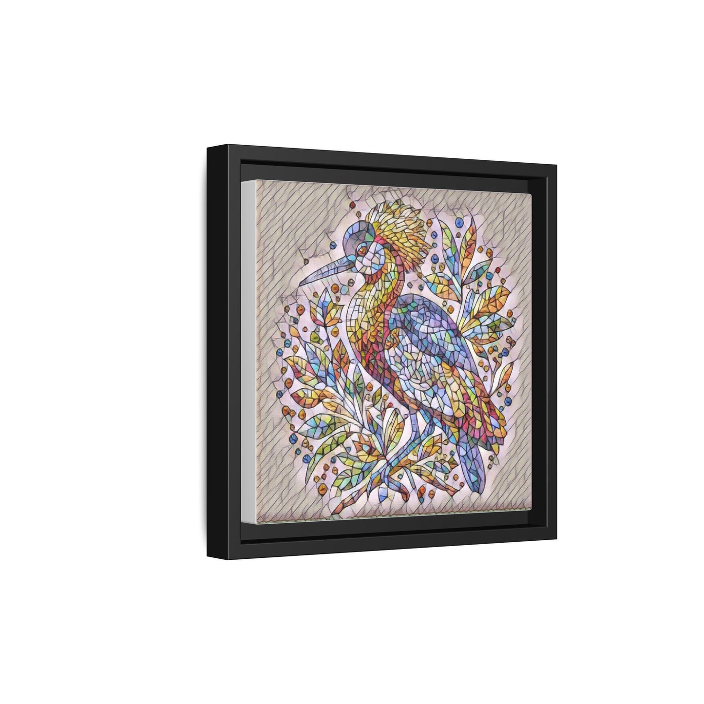 Colorful Stained-Glass Heron — Framed Matte Canvas Wall Art