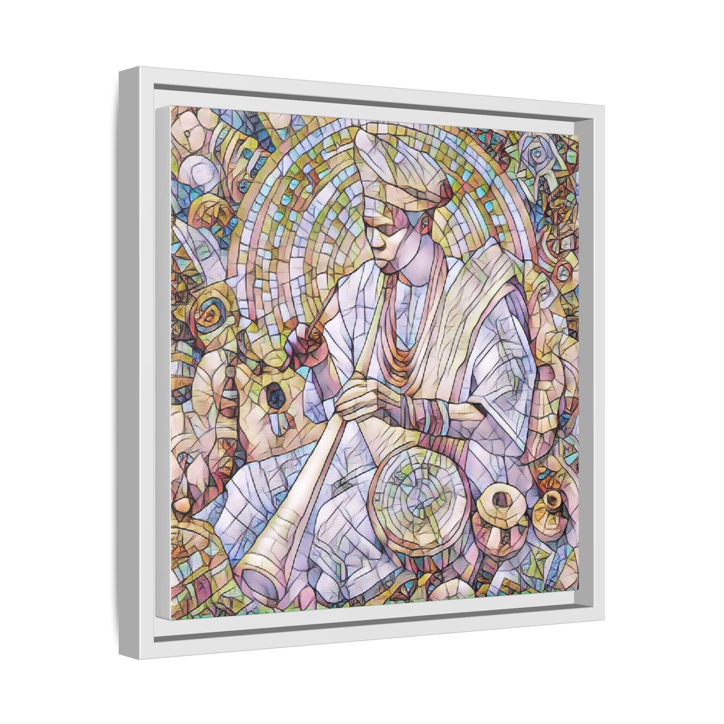 Framed Matte Canvas Print — African Drummer Mosaic Art