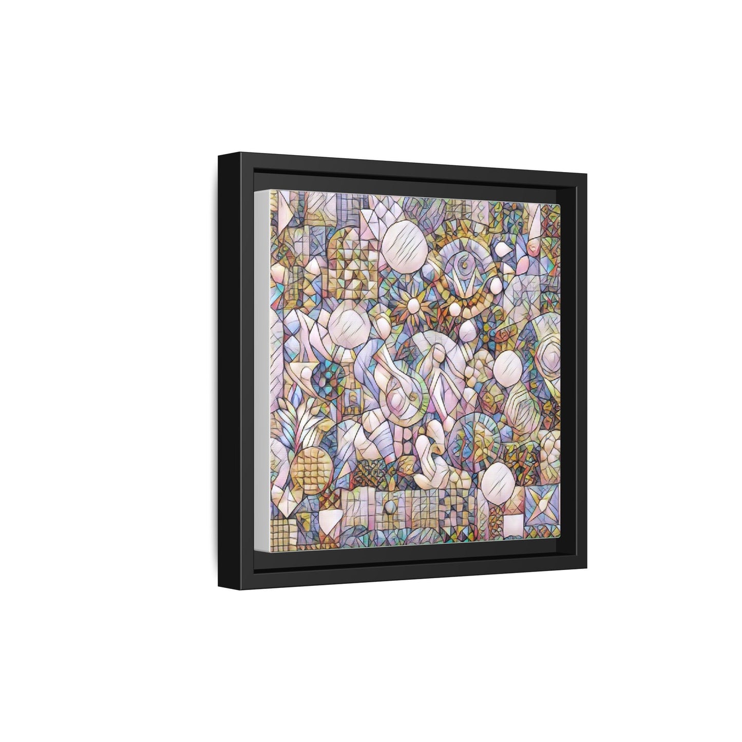 Abstract Geometric Mosaic Framed Canvas — Multicolor Modern Wall Art