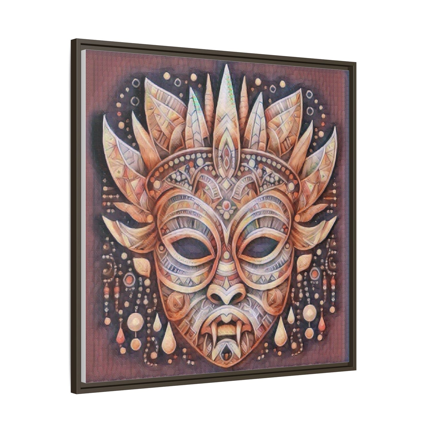 Tribal Sun Mask Framed Canvas Art — Boho Ethnic Wall Decor