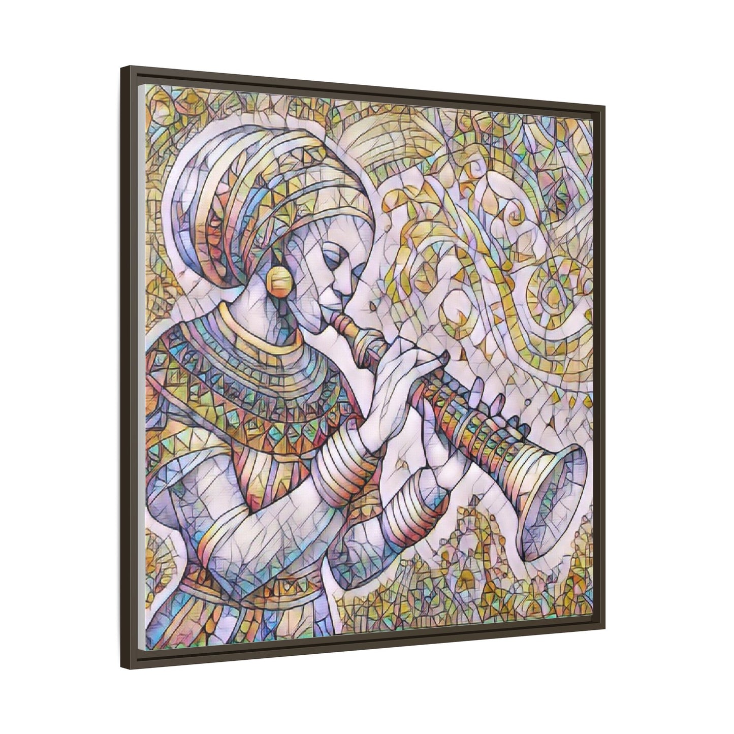Egyptian Flutist Mosaic Matte Canvas Framed Art