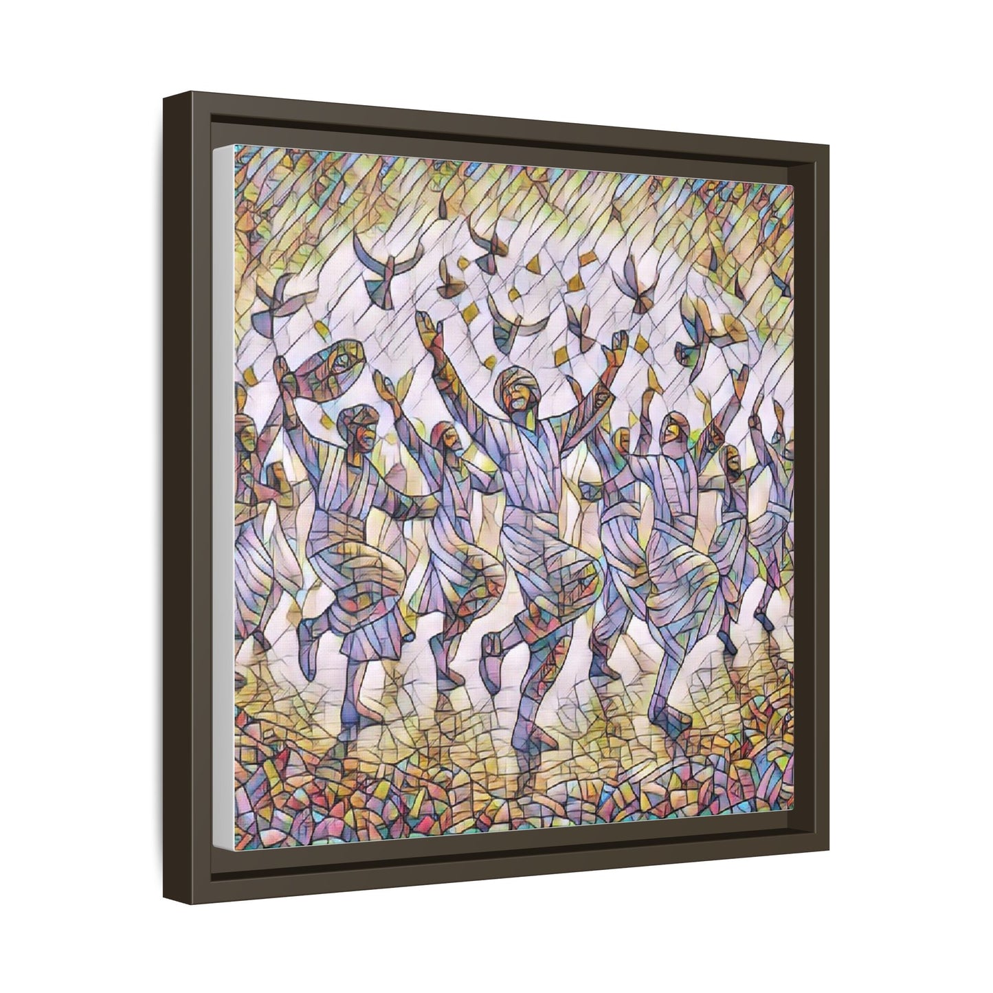 Framed Canvas Art - Joyful Dancers with Doves (Multicolor)