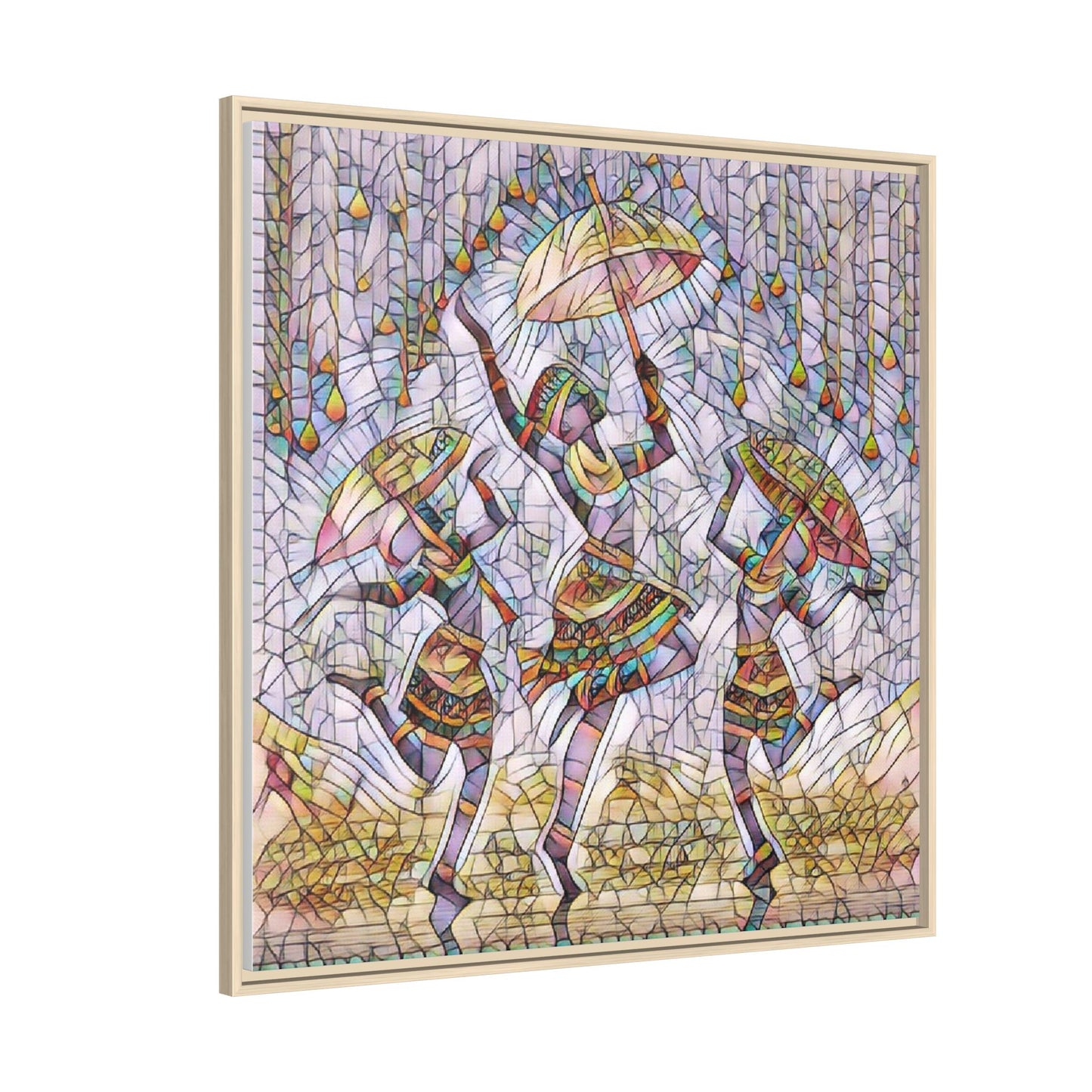 Colorful African Dance Framed Canvas Art — Umbrella Dancers Wall Decor