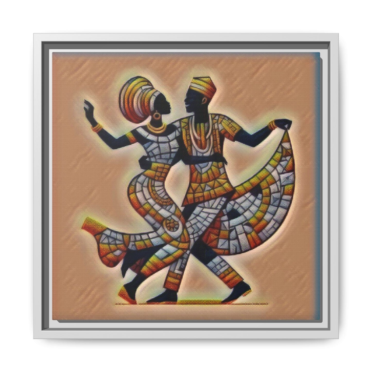 Framed African Dance Mosaic Art Print — Matte Canvas Wall Decor