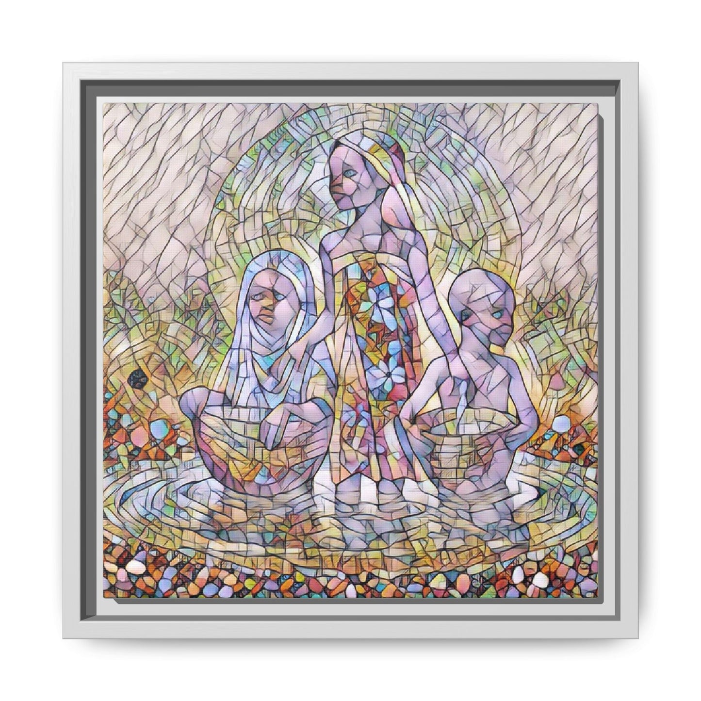 Framed Matte Canvas Art — Stained Glass Trio Women Illustration