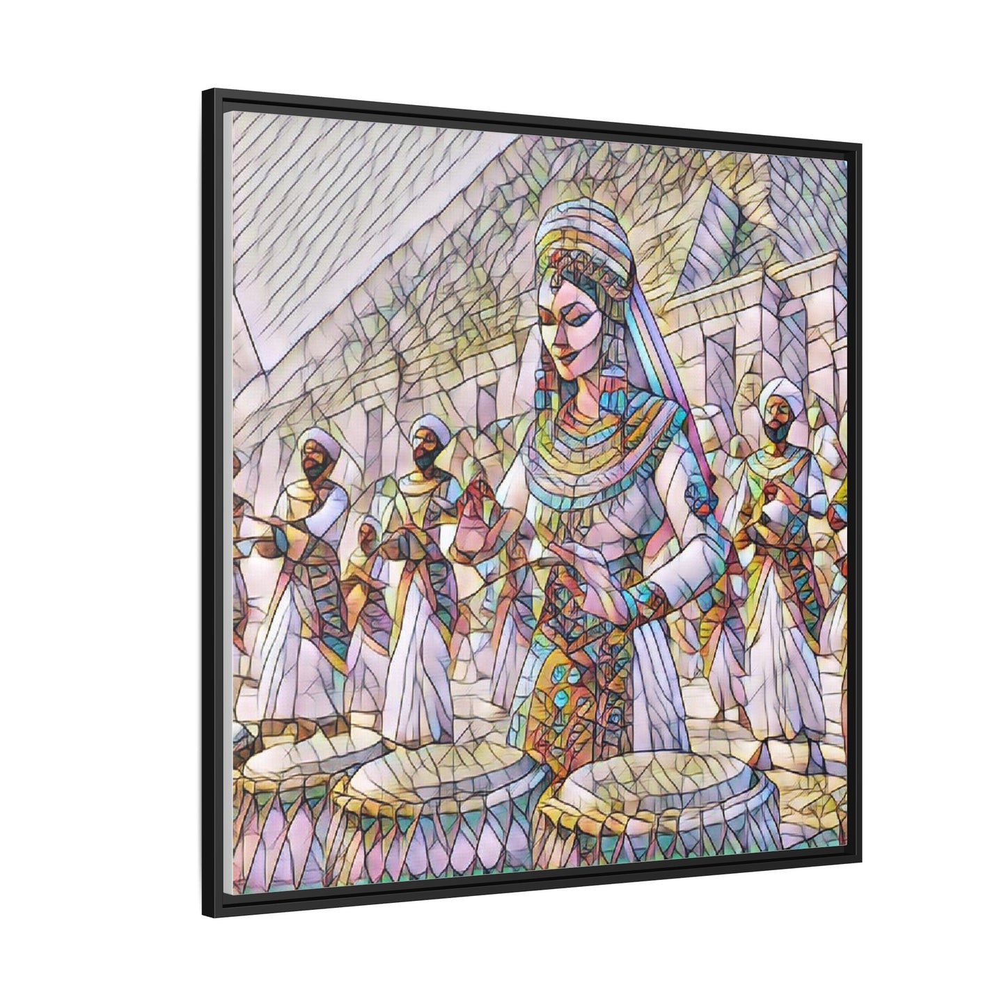 Egyptian Drummers Framed Canvas Art — Colorful Egyptian Dancer Wall Decor