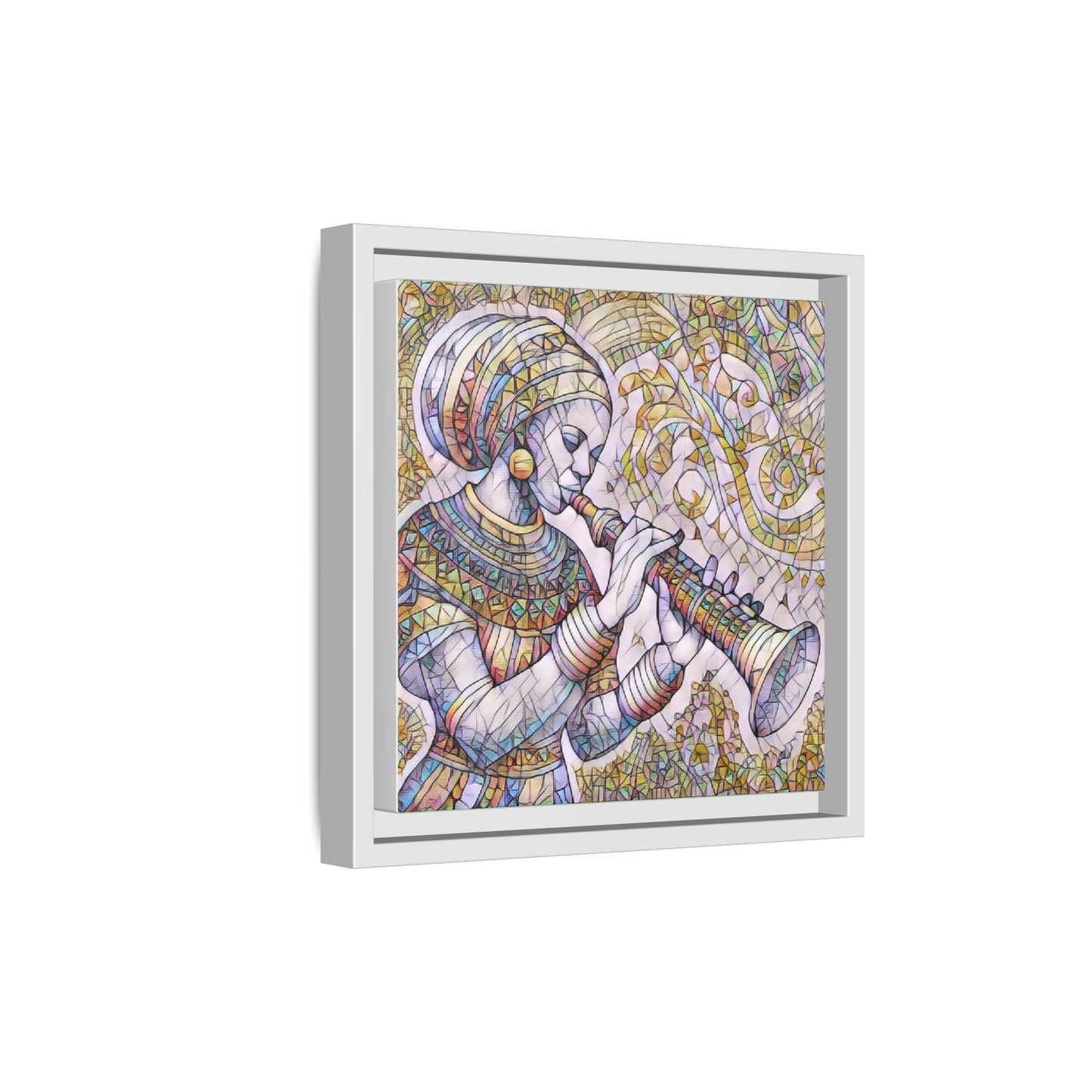 Egyptian Flutist Mosaic Matte Canvas Framed Art