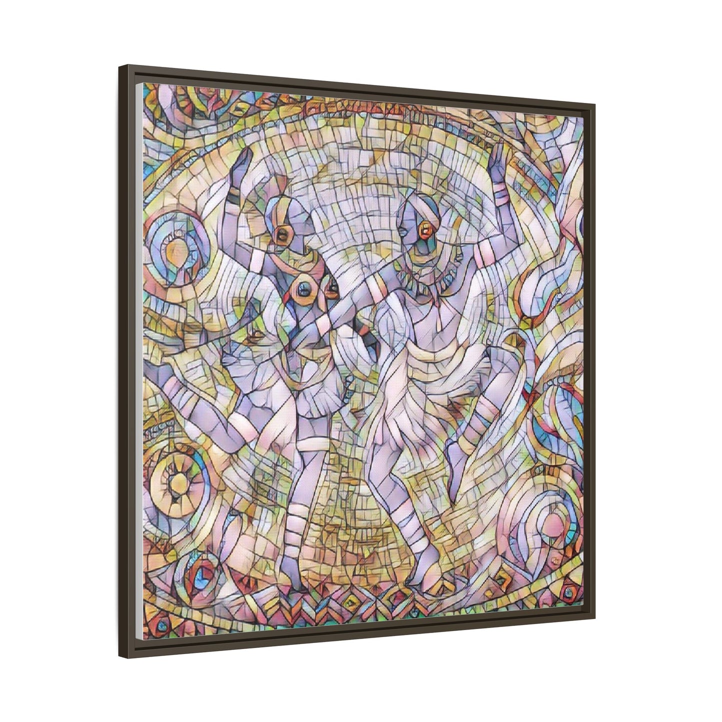 Abstract Dancers Matte Framed Canvas Wall Art — Multi‑Color Stained Glass Style