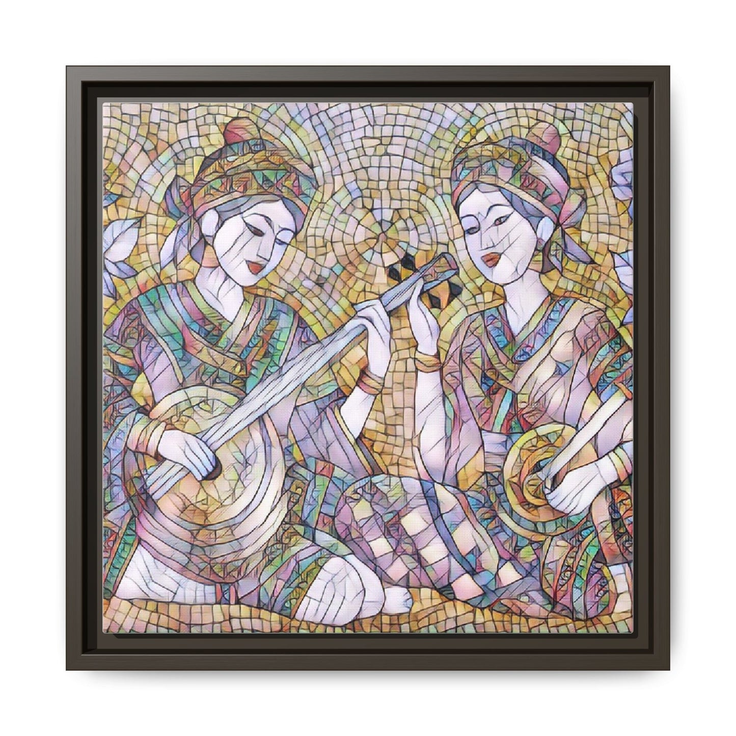 Framed Mosaic Musician Canvas Art — Ethnic Duo Wall Decor