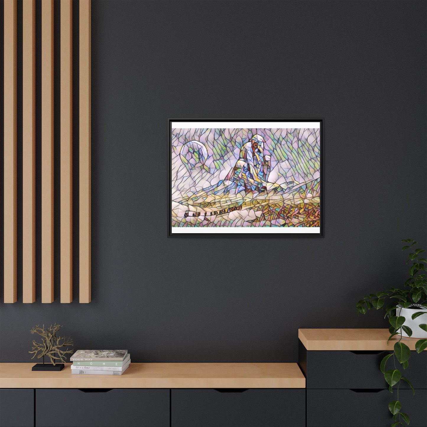 Stained-Glass Surfing Canvas Print — Framed Matte Wall Art